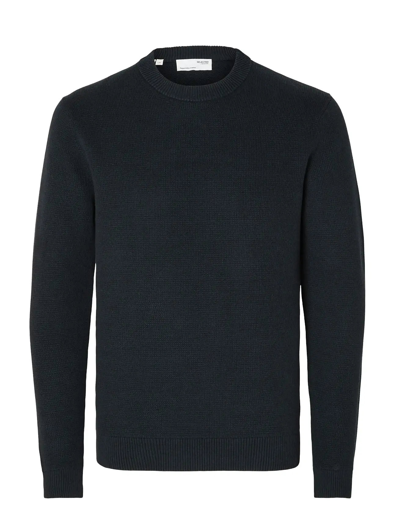 Slhdane Ls Knit Structure Crew Neck Noos Navy Selected Homme