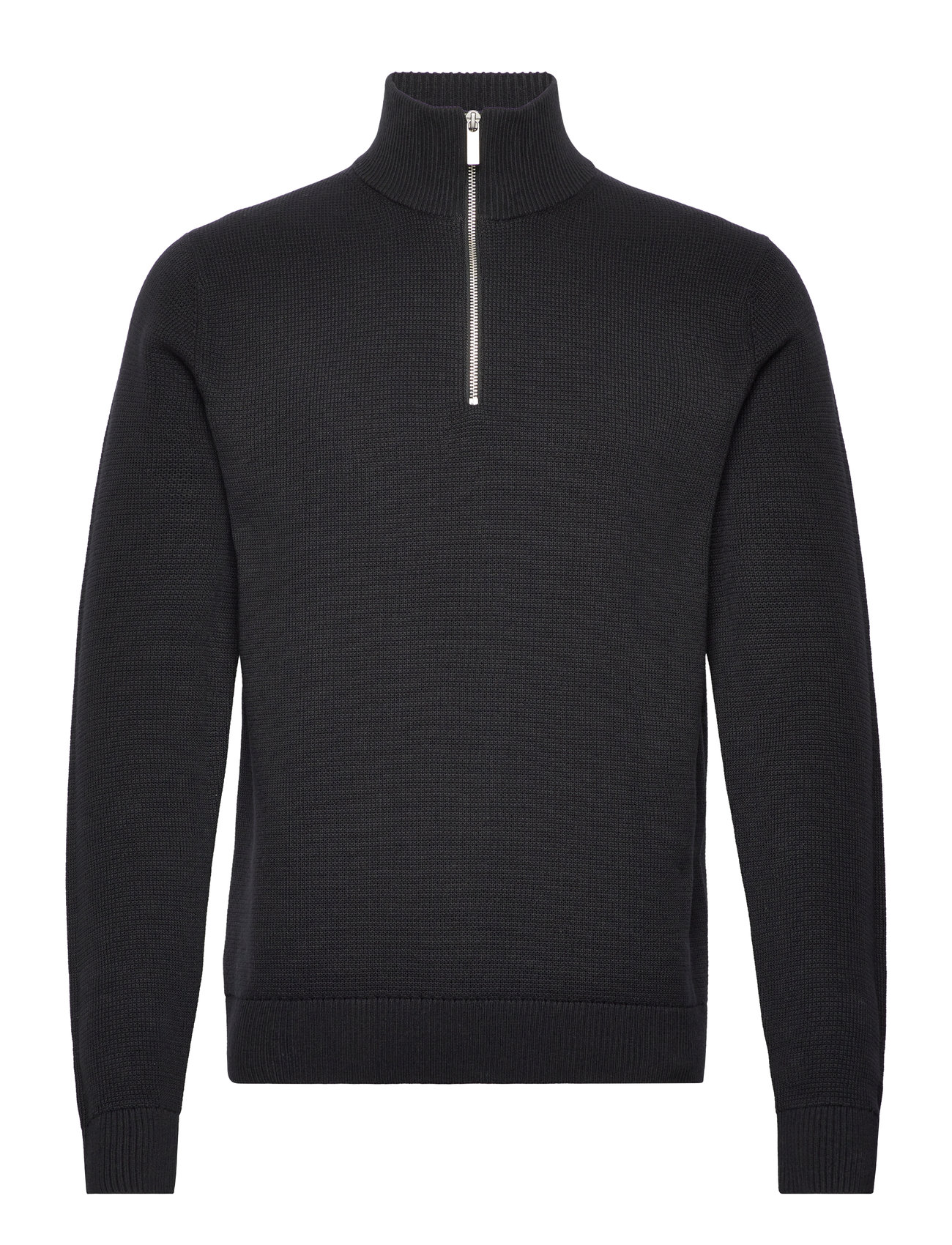 Slhdane Ls Knit Structure Half Zip Noos Tops Knitwear Half Zip Jumpers Black Selected Homme