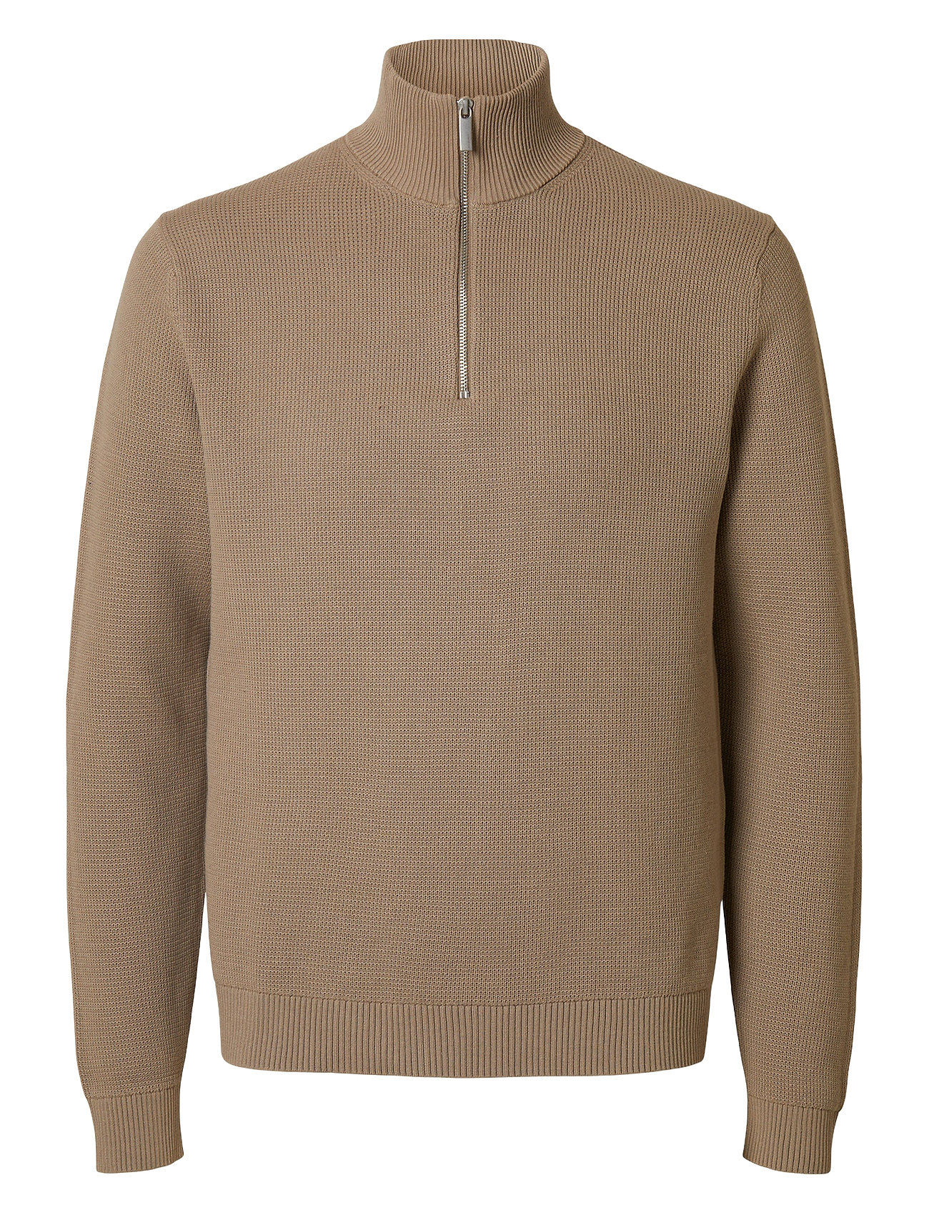 Selected Homme Slhdane Ls Knit Structure Half Zip Noos Beige