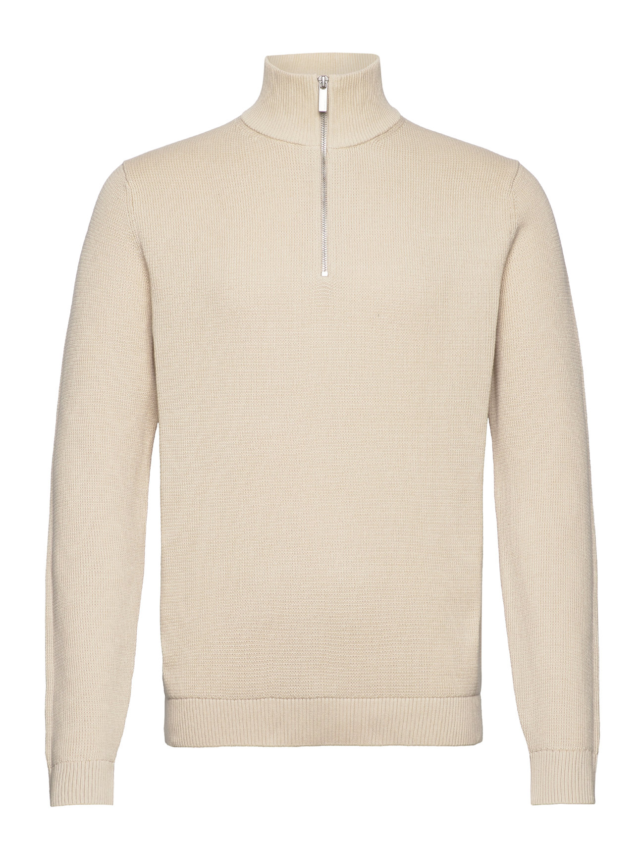 Slhdane Ls Knit Structure Half Zip Noos Tops Knitwear Half Zip Jumpers Cream Selected Homme