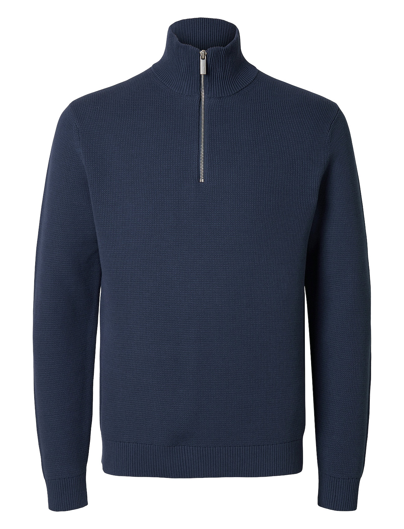 Selected Homme Slhdane Ls Knit Structure Half Zip Noos Blå