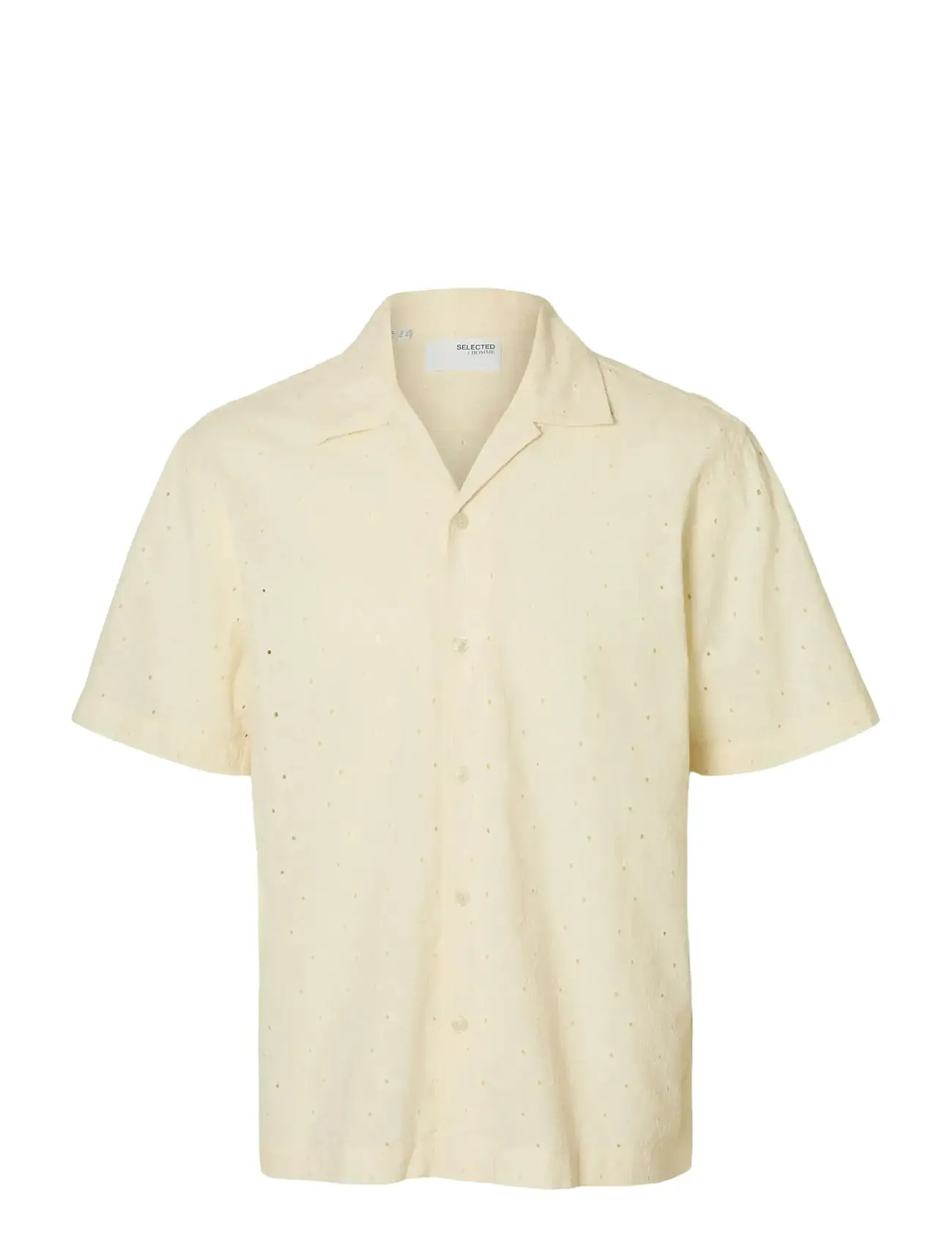 SELECTED Slhrlxjax Broderie Ss Shirt Cream - M - Herren