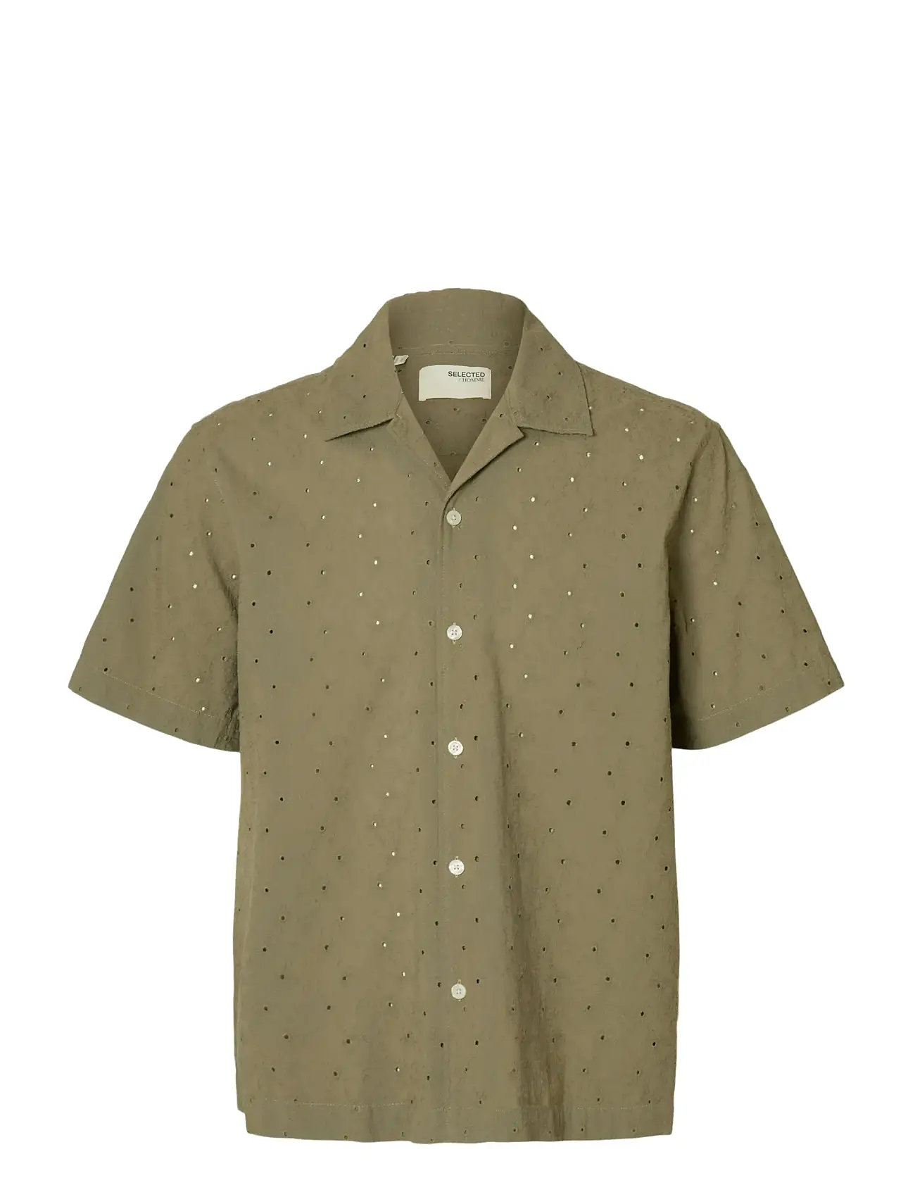 SELECTED Slhrlxjax Broderie Ss Shirt Grün - S - Herren