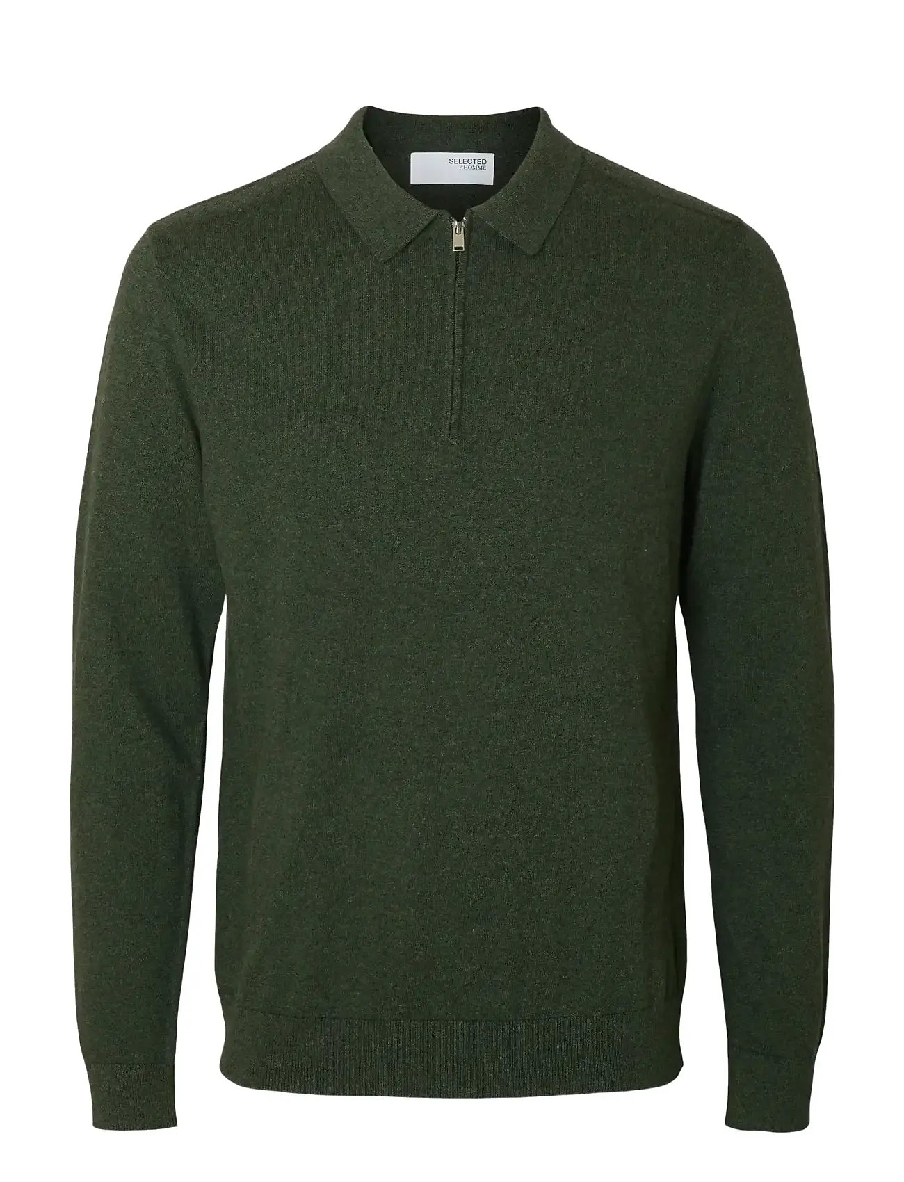 SELECTED Slhberg Ls Half Zip Polo Noos Khaki - L - Herren