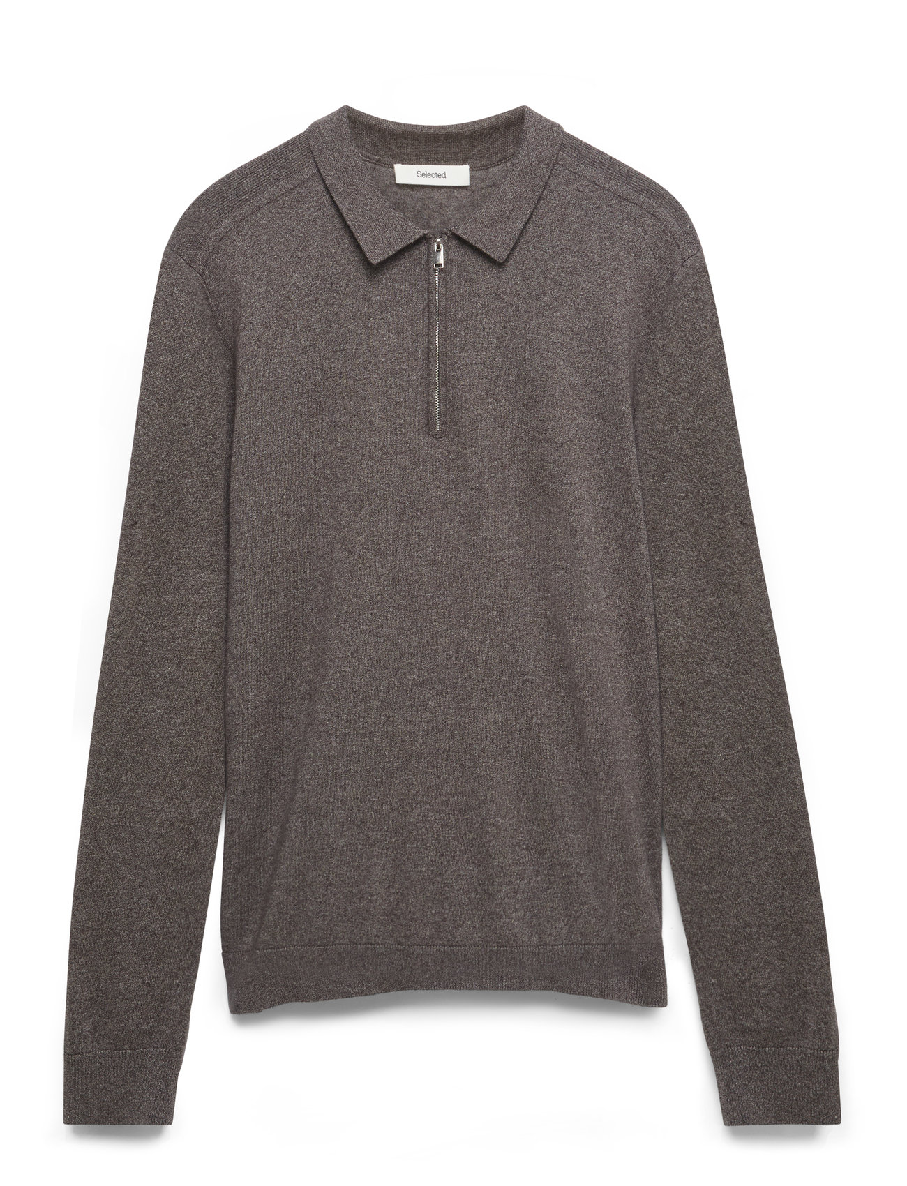 Selected Slhberg Ls Half Zip Polo Noos, L, Brown, Strik > Trøjer Med Halv Lynlås, Herre