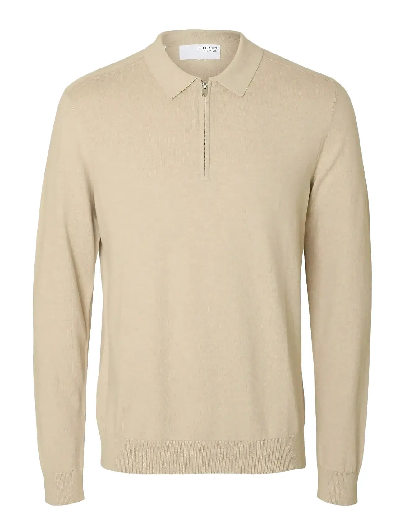 SELECTED Slhberg Ls Half Zip Polo Noos Cream - S - Herren