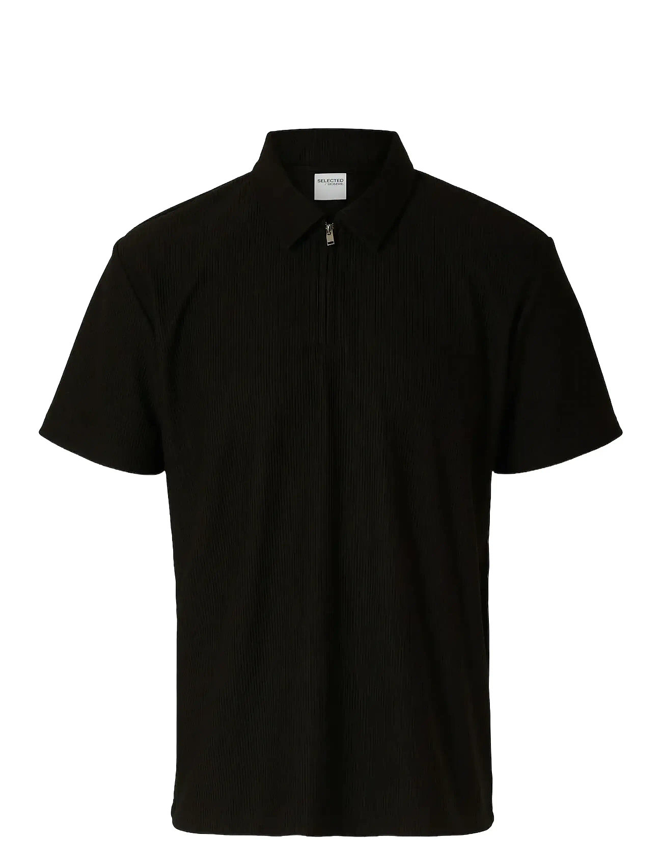 Slhrelax-Plisse Half Zip Ss Polo Ex Black Selected Homme