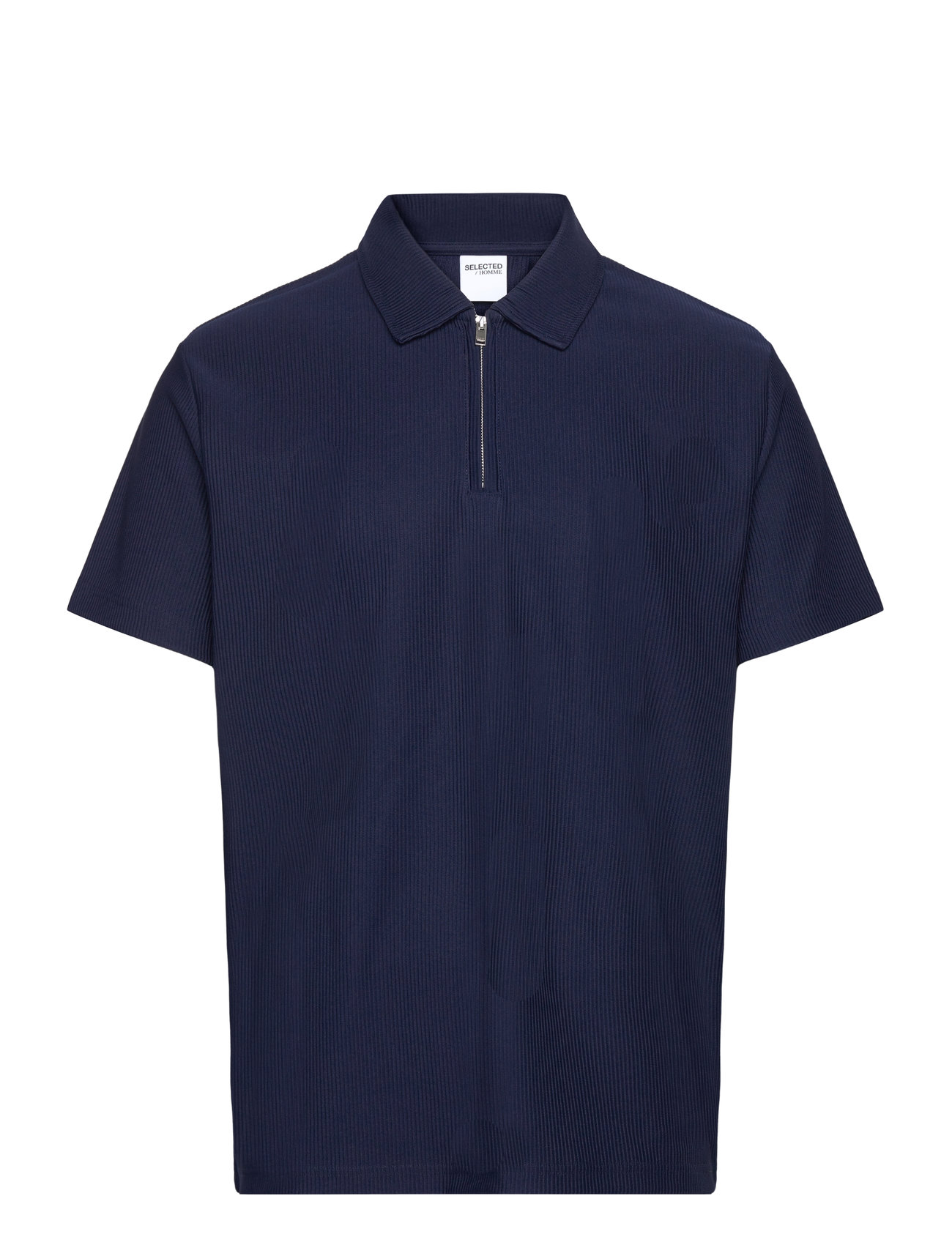 Selected Homme Slhrelax-Plisse Half Zip Ss Polo Ex Marinblå