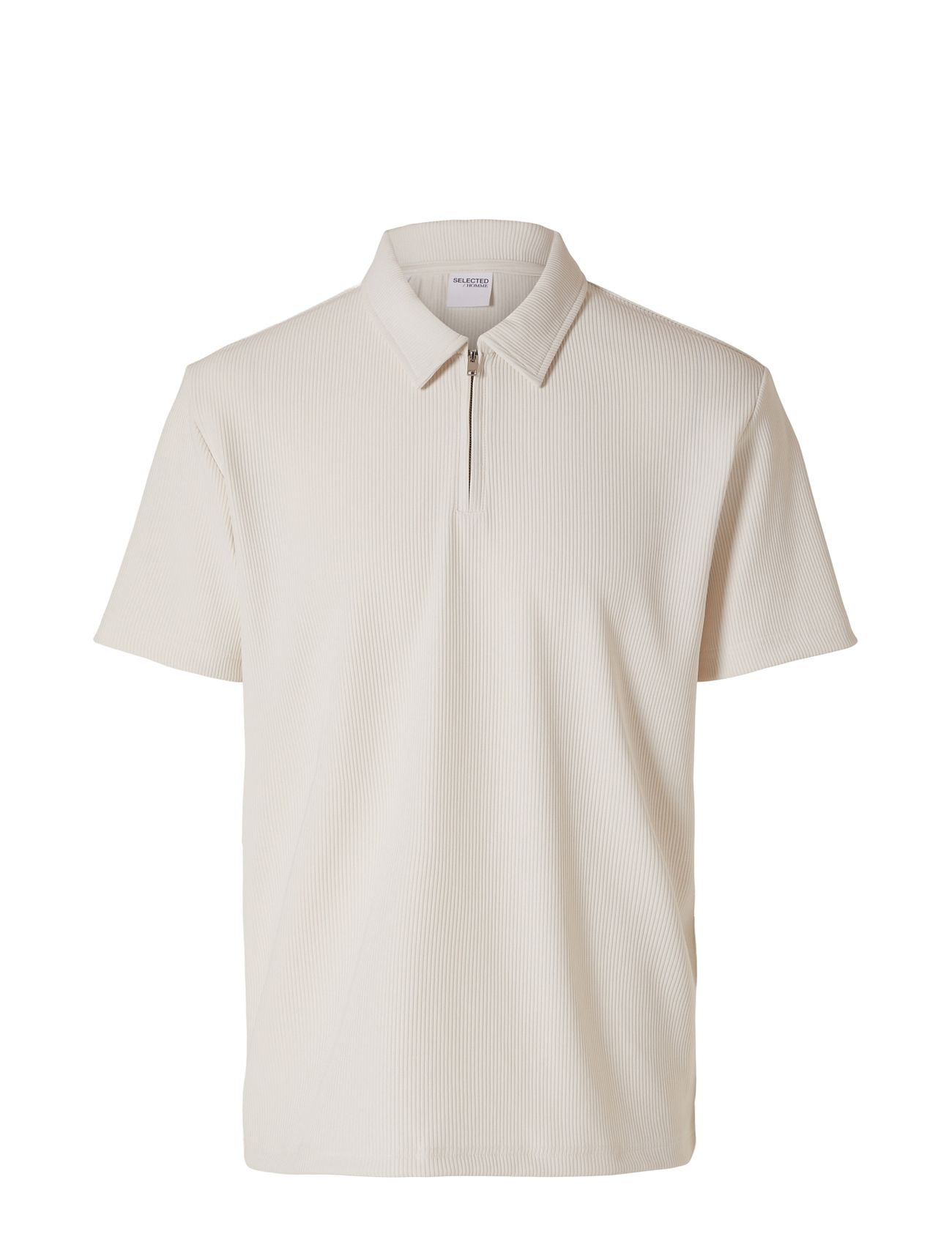 Selected Homme Slhrelax-Plisse Half Zip Ss Polo Ex Kräm