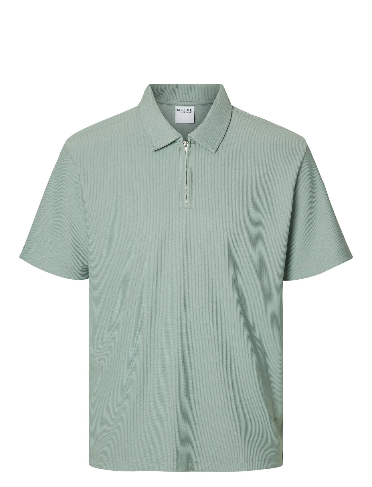 Selected Homme Slhrelax-Plisse Half Zip Ss Polo Ex Grön