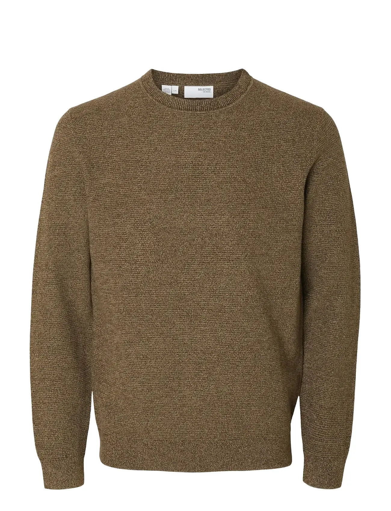 SELECTED Slhross Ls Knit Structure Crew Neck Noos Braun - L - Herren
