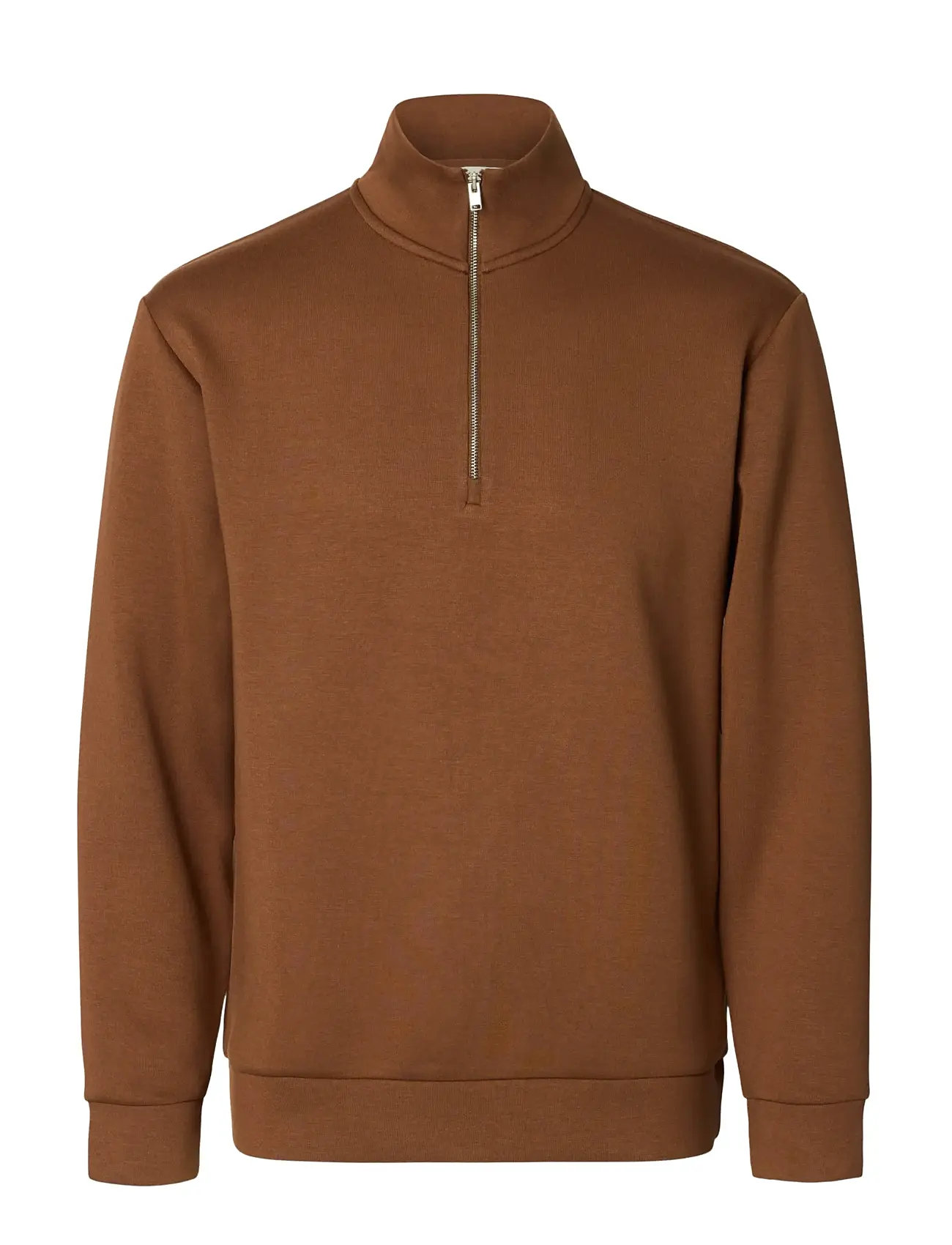SELECTED Slhemanuel Soft Zip High Neck Sweat Noos Braun - L - Herren