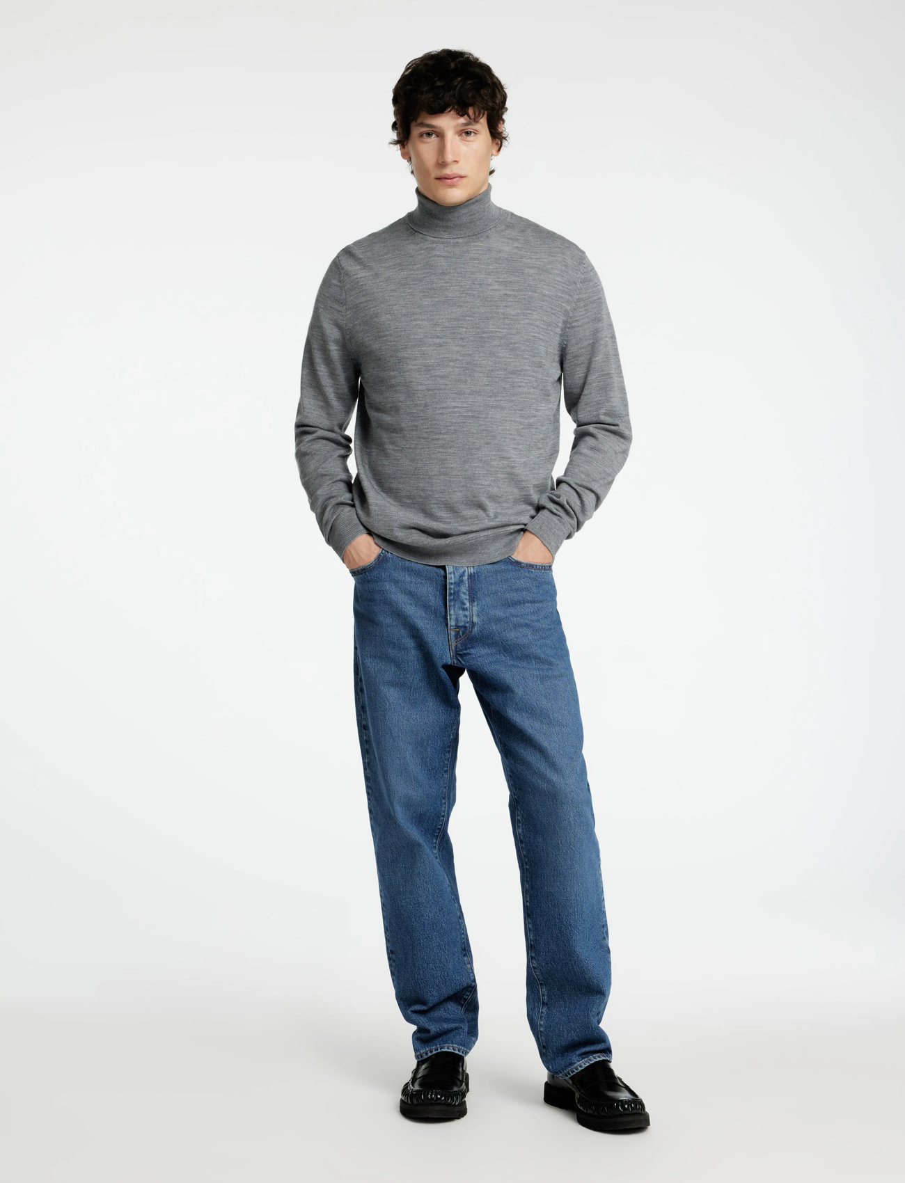 Selected Slhtray Ls Knit Merino Roll Neck Noos, S, Grey, Polos - Long-sleeved, Herre