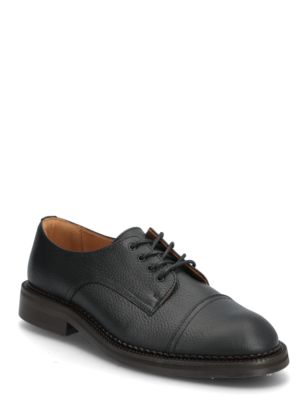 Selected Slhotis Leather Toe-Cap Shoe, 44, Black, Business > Derby Sko, Herre