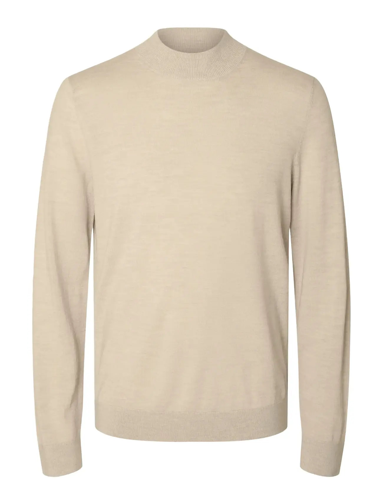 Slhtray Ls Knit Merino Mock Neck Noos Beige Selected Homme