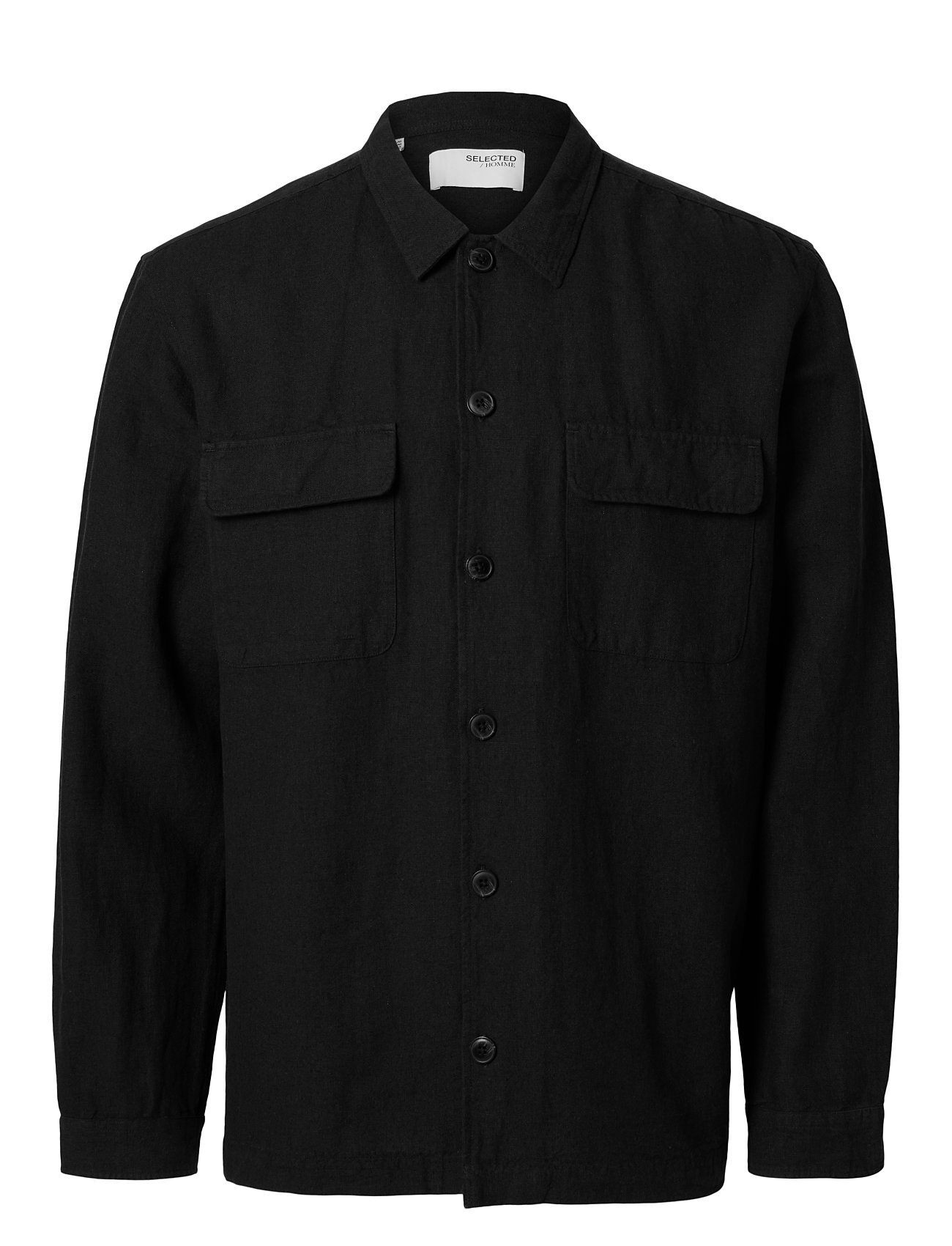 Selected Homme Slh-Leroy Linen Blend Overshirt Ls Noos Svart