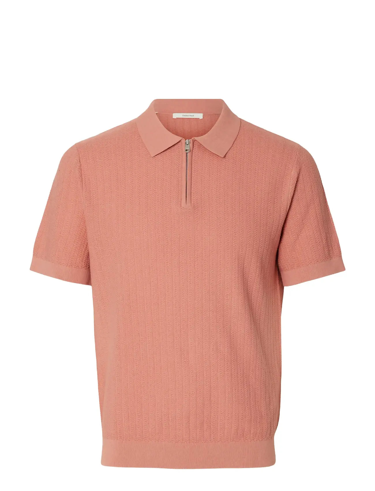 SELECTED Slmcran Ss Knit Structure Zip Polo Noos Pink - L - Herren