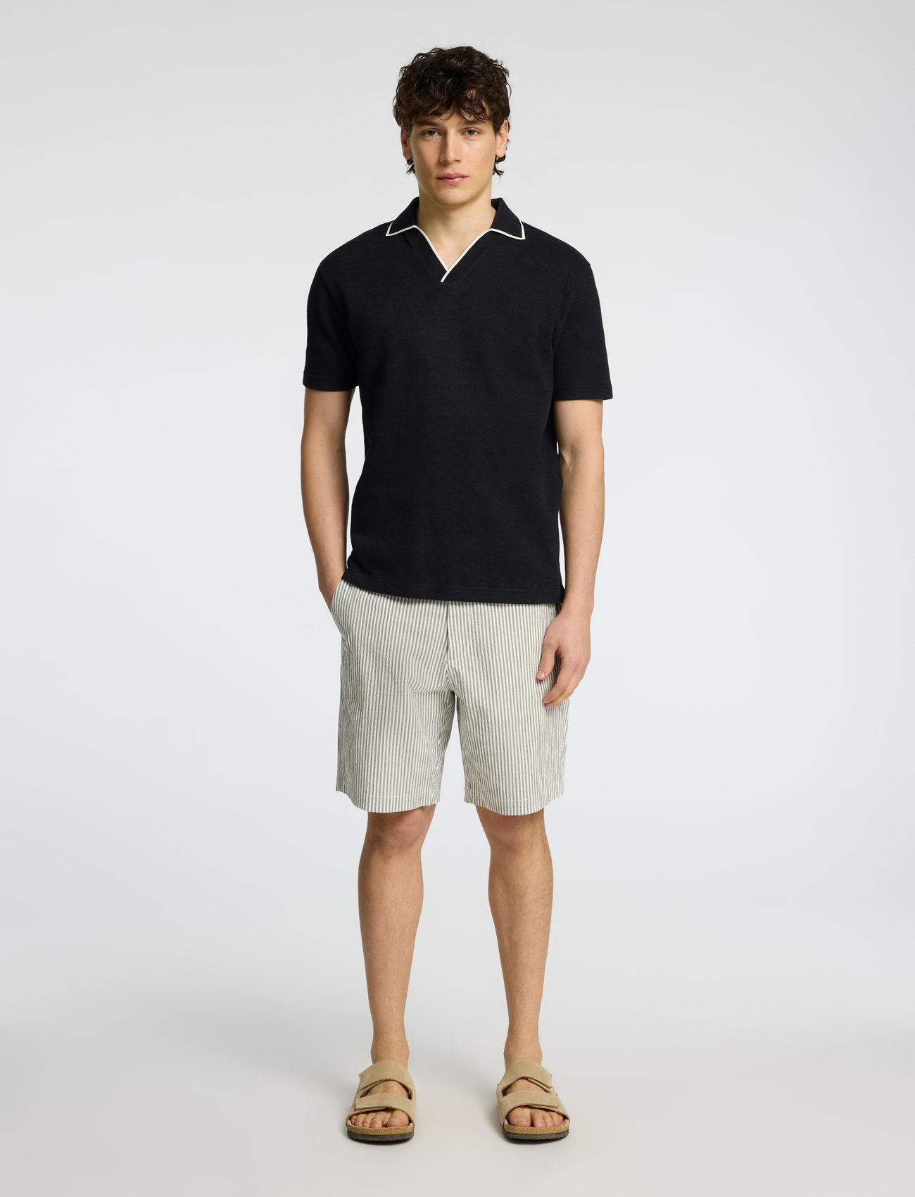 Selected Slhsangev Split Neck Ss Polo, M, Black, Poloer > Kortærmede, Herre