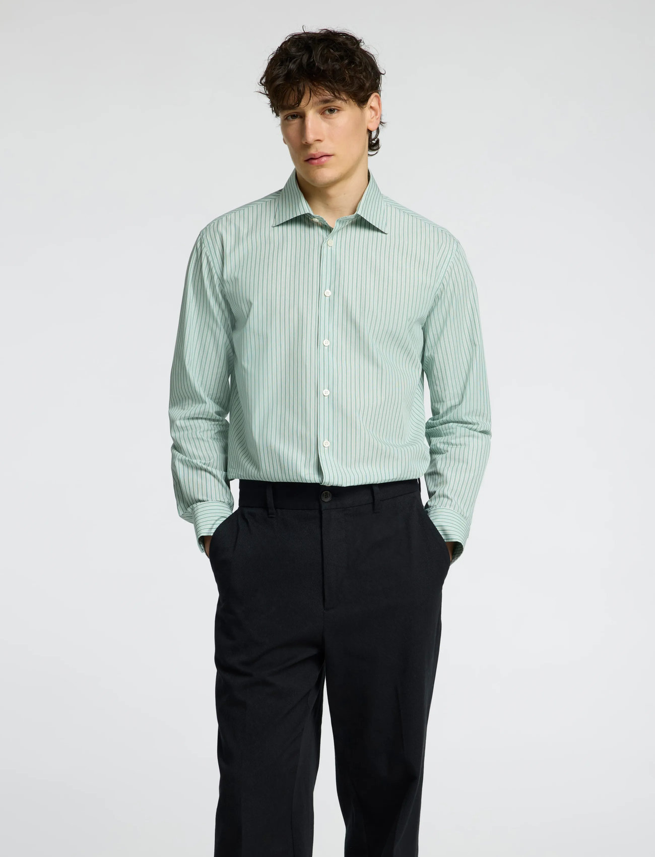 Selected Slhreglux Poplin Ls Shirt Spread, M, Green, Skjorter > Afslappet Shirts, Herre