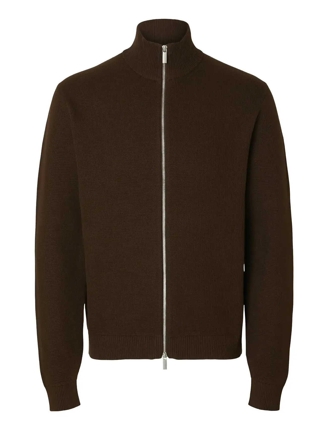 SELECTED Slhdane Ls Knit Structure Full Zip Noos Braun - L - Herren