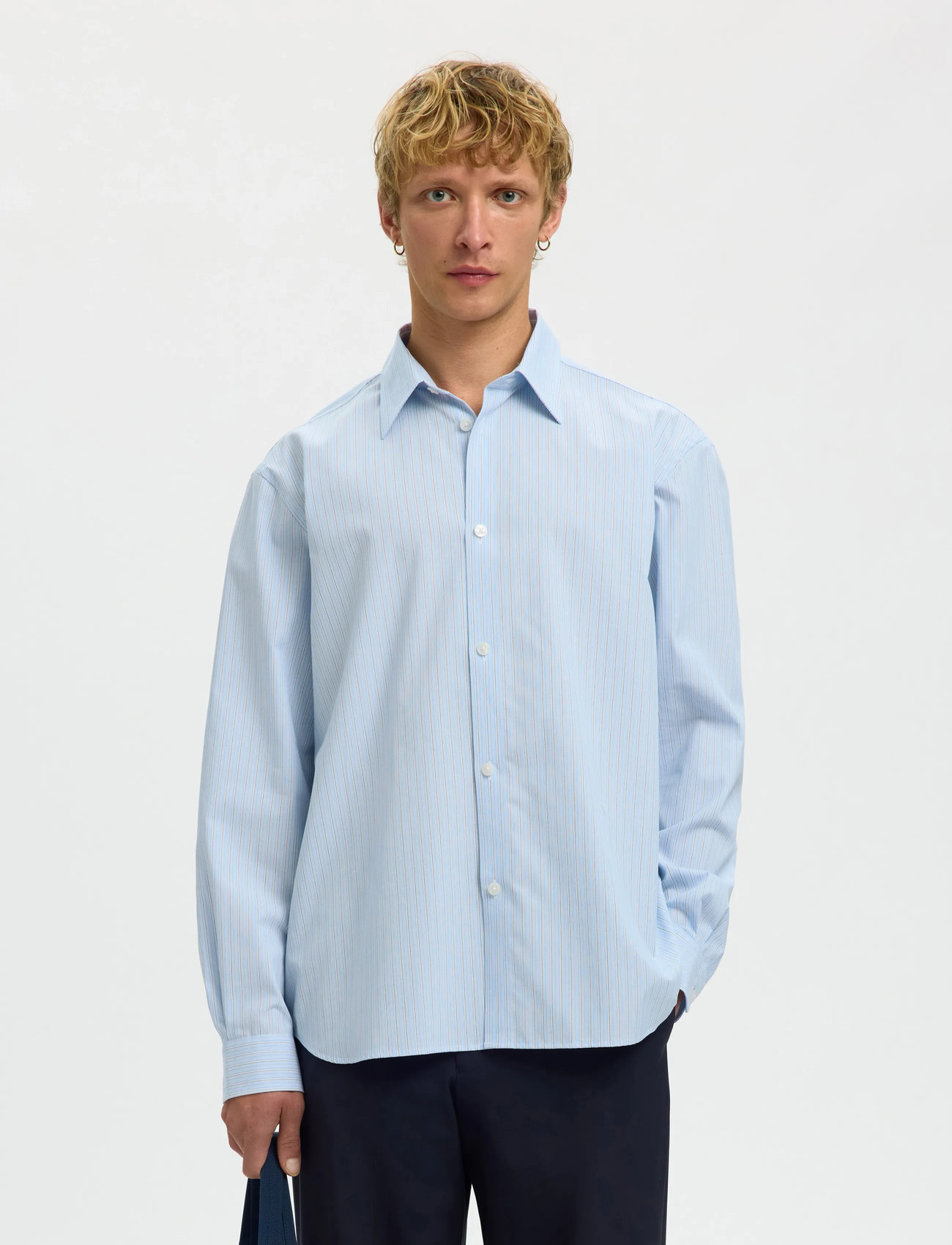 Selected Slhrlxben Stripe Ls Shirt, XL, Blue, Shirts > Striped Shirts, Herre