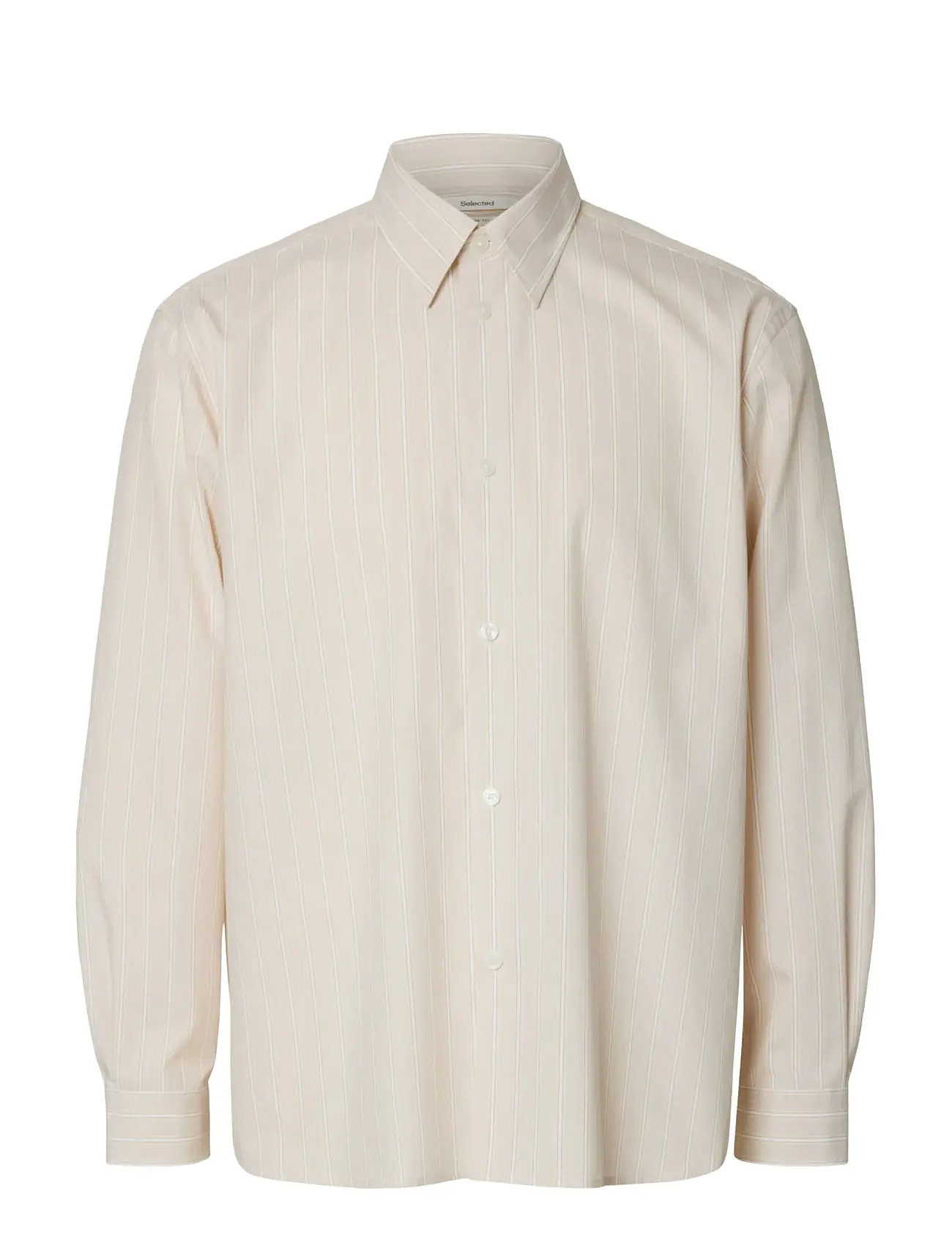 SELECTED Slhrlxben Stripe Ls Shirt Cream - M - Herren