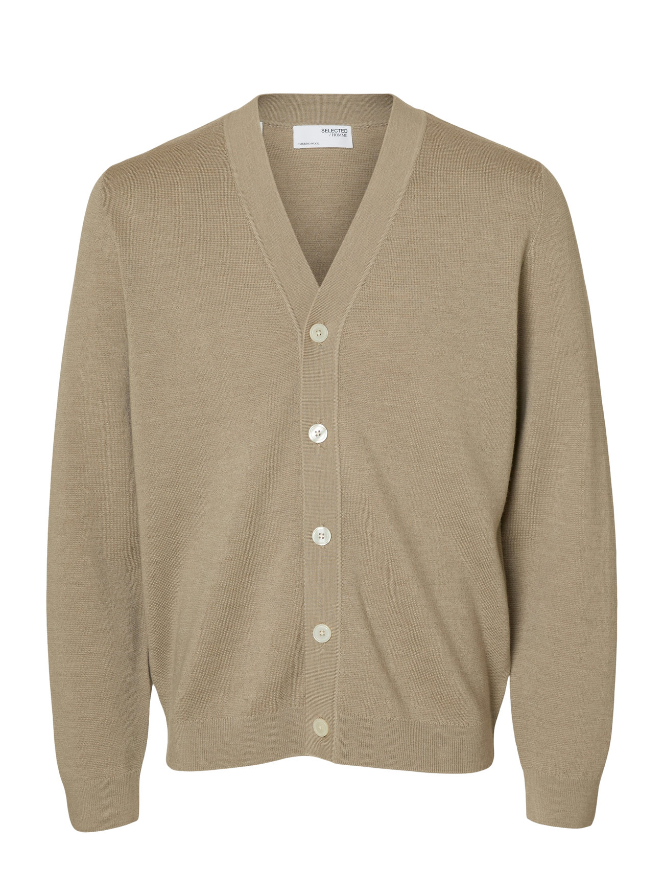 Selected Homme Slhtray Ls Knit Merino V-Neck Cardigan Beige