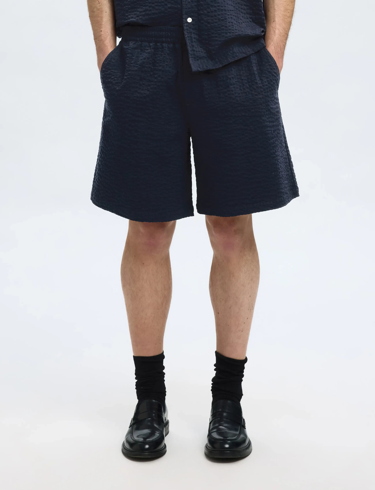 Selected Slhloose-Ace Seersucker String Shorts, L, Navy, Shorts > Afslappede Shorts, Herre