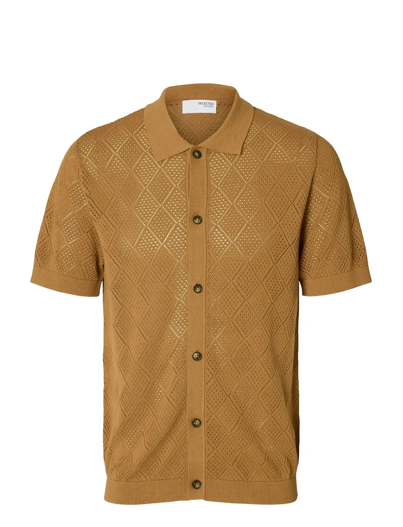 SELECTED Slharco Ss Knit Structure Polo Cardigan Braun - M - Herren