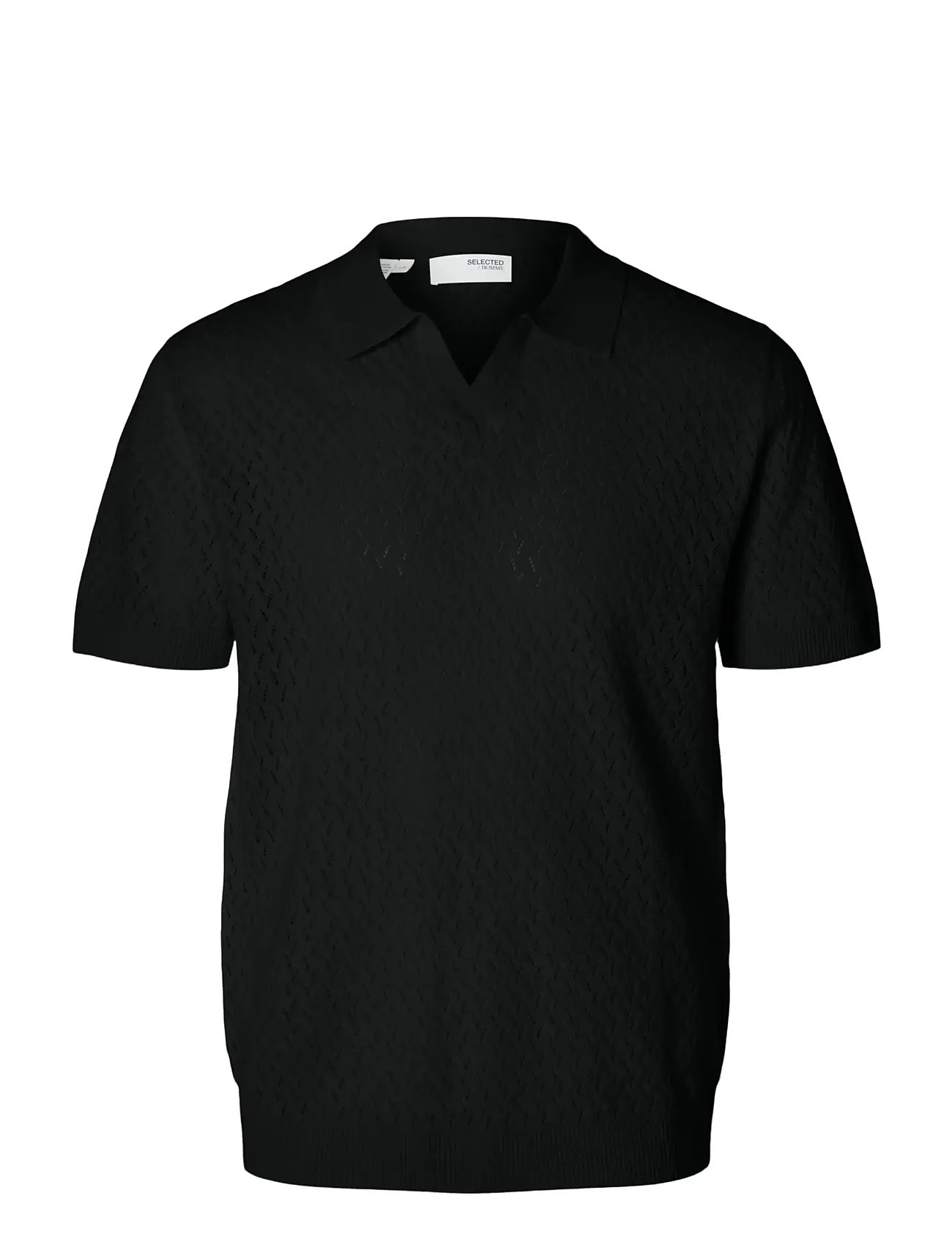 SELECTED Slhlino Ss Knit Crochet Open Polo Schwarz - M - Herren