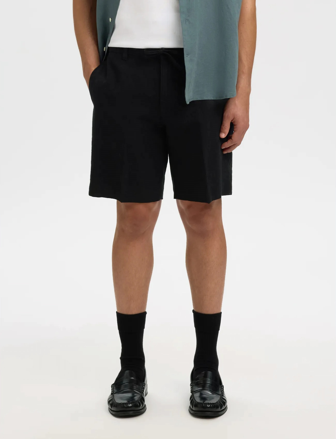 Selected Slmregular-Leroy Linen Bld Shorts Noos, M, Black, Shorts > Afslappet, Herre
