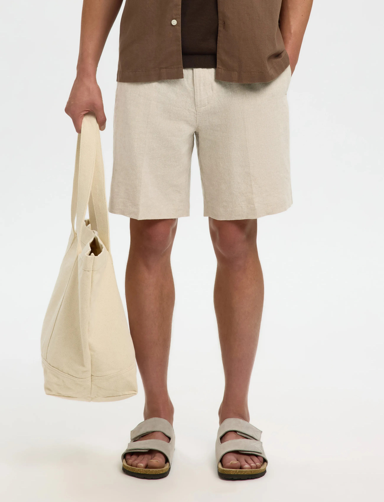 Selected Slmregular-Leroy Linen Bld Shorts Noos, XL, Cream, Shorts > Afslappet, Herre