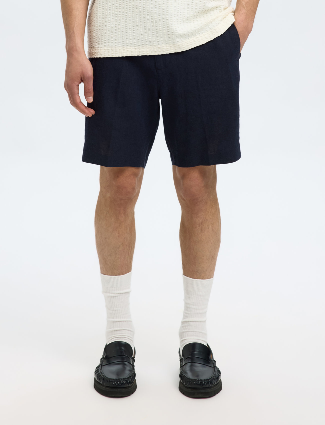 Selected Slmregular-Leroy Linen Bld Shorts Noos, M, Navy, Shorts > Afslappet, Herre