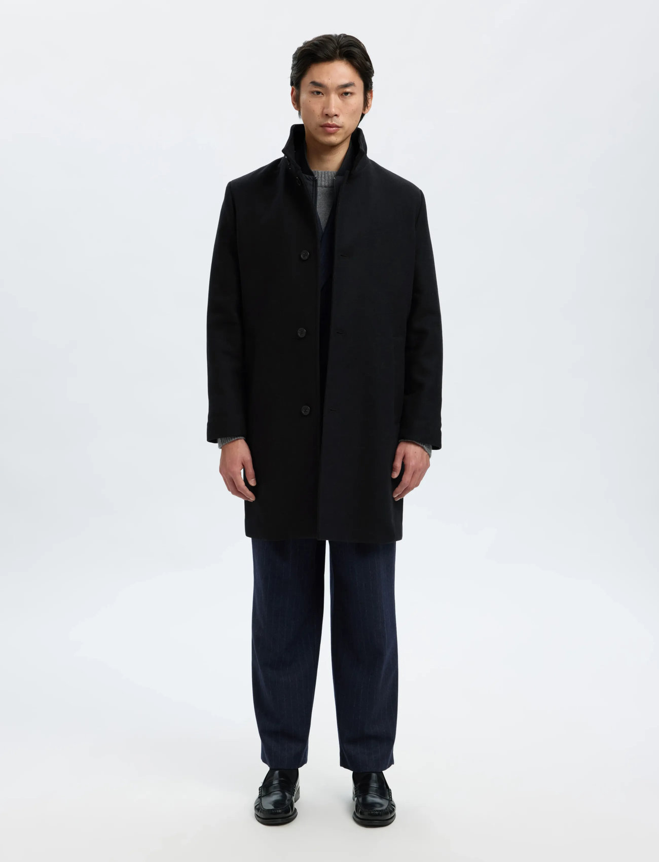 Selected Slhrainar Wool Blend Coat Noos, M, Black, Frakker > Uldfrakker, Herre
