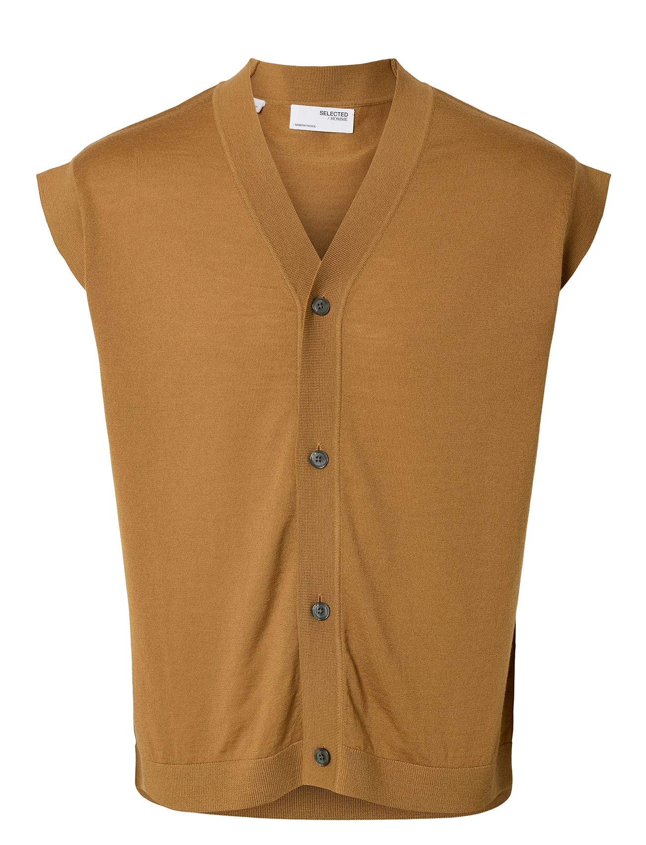 Selected Homme Slhtray Knit Merino Vest Cardigan Ex Beige