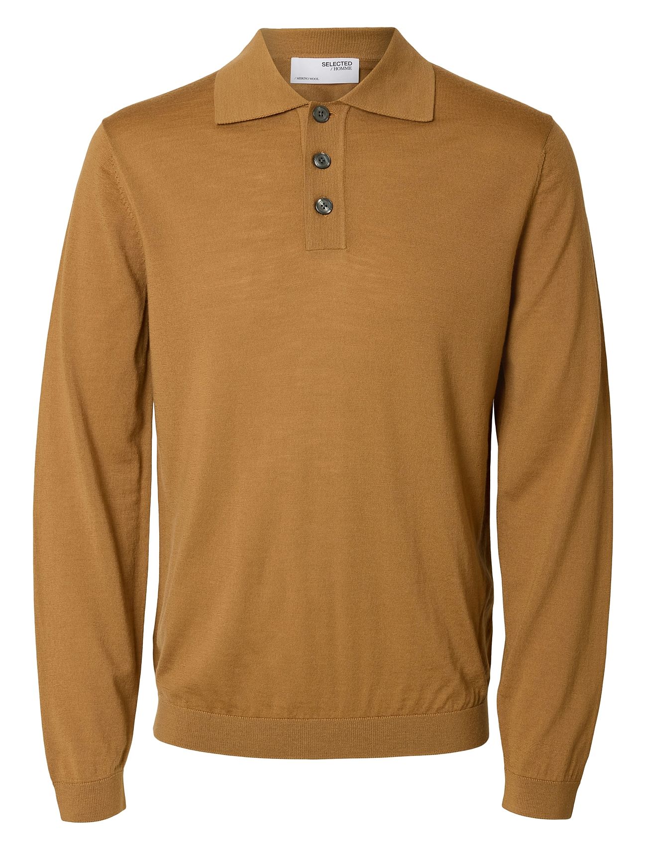 Selected Homme Slhtray Ls Knit Merino Sc Polo Ex Beige