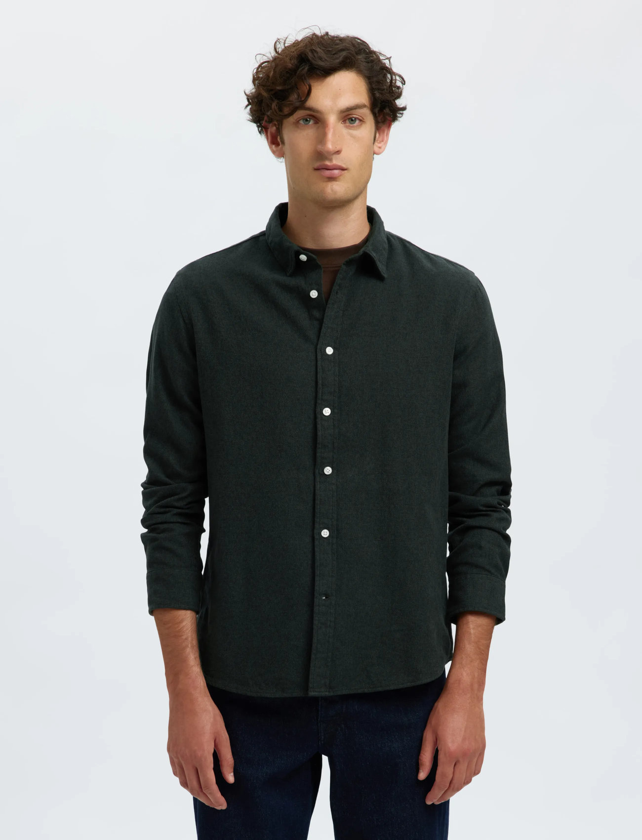 Selected Slmregclaus Noah Brush Twist Sht Ls Noos, S, Green, Skjorter > Afslappet Shirts, Herre
