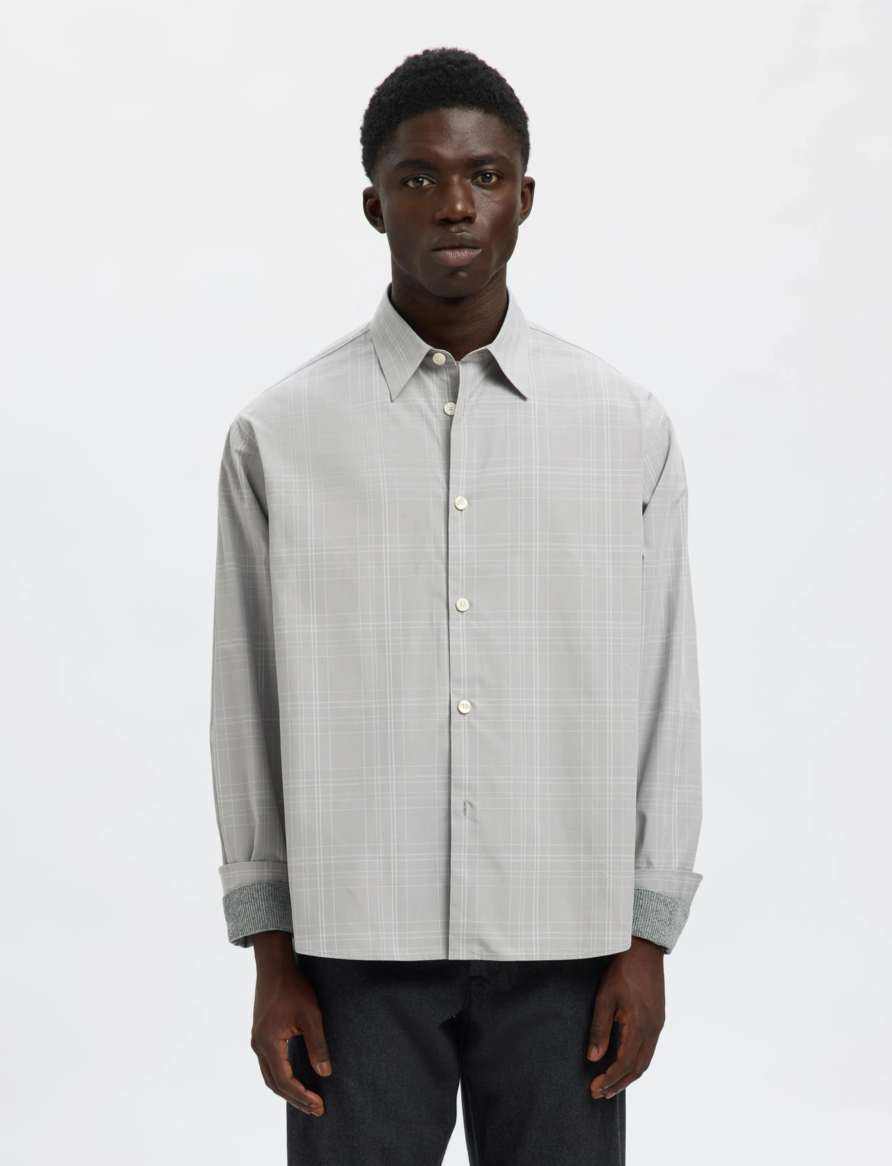 Selected Slhctmben Check Ls Shirt, M, Grey, Shirts > Checkered Shirt, Herre