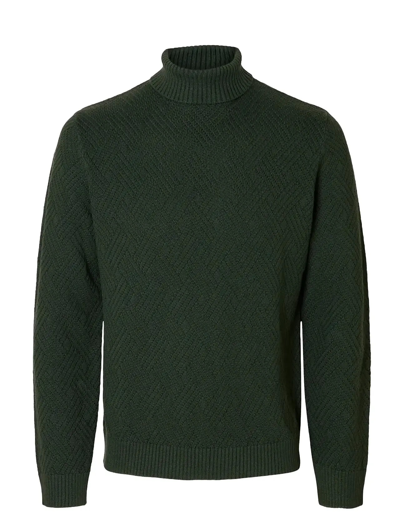 SELECTED Slhtrevor Ls Knit Structure Roll Neck Grün - L - Herren