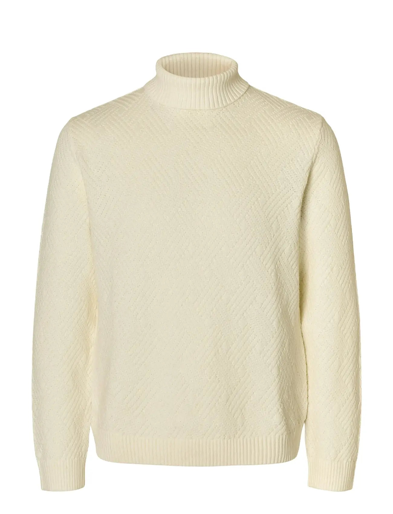 SELECTED Slhtrevor Ls Knit Structure Roll Neck Cream - S - Herren