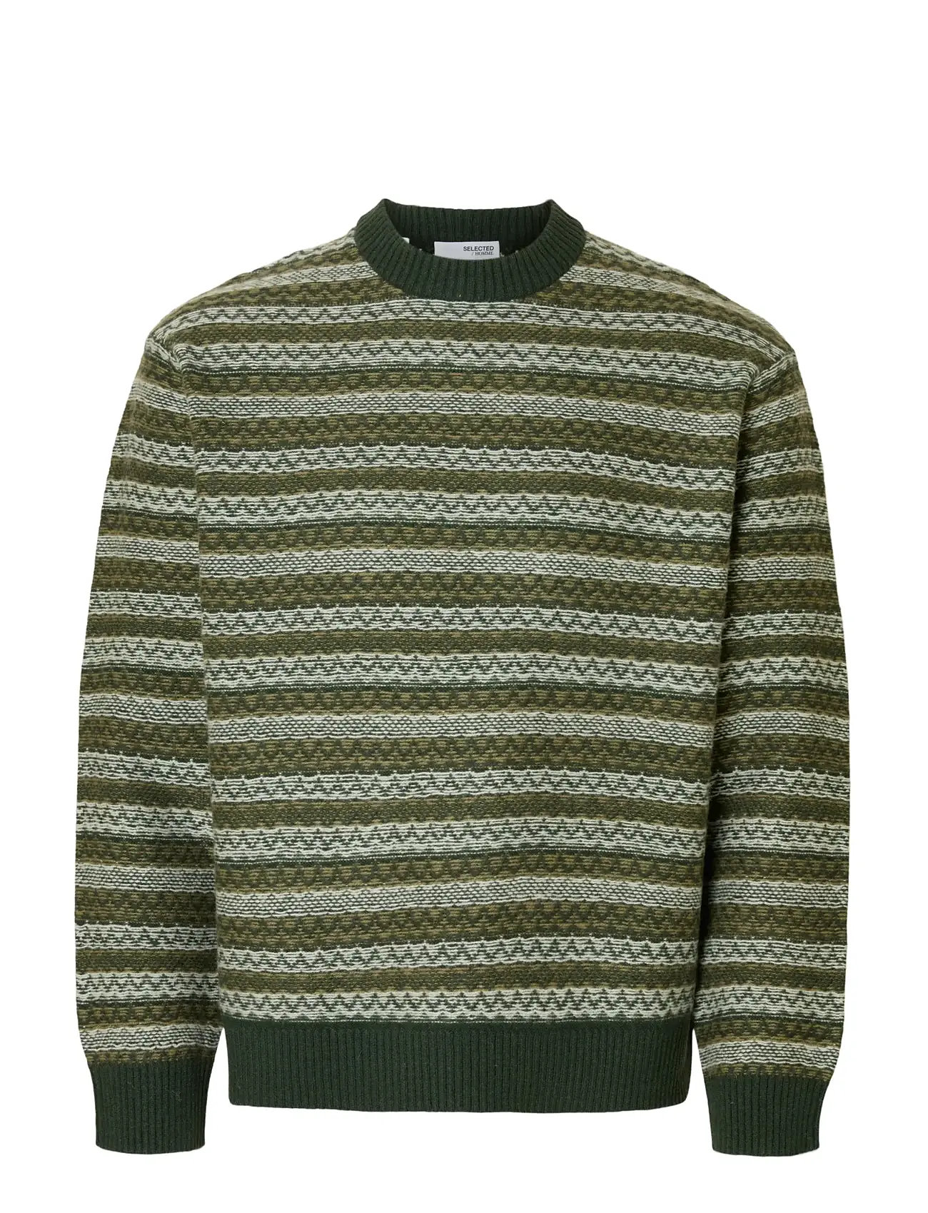 SELECTED Slhrevy Ls Knit Relaxed Jac Crew Neck Khaki - L - Herren