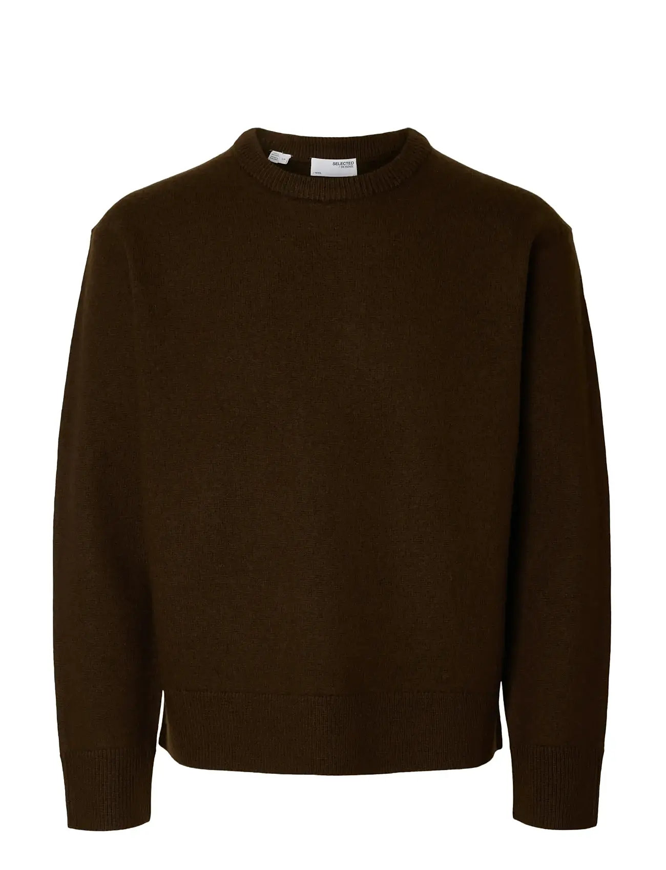 SELECTED Slharne Ls Knit Relaxed Wolle Crew Neck Braun - S - Herren