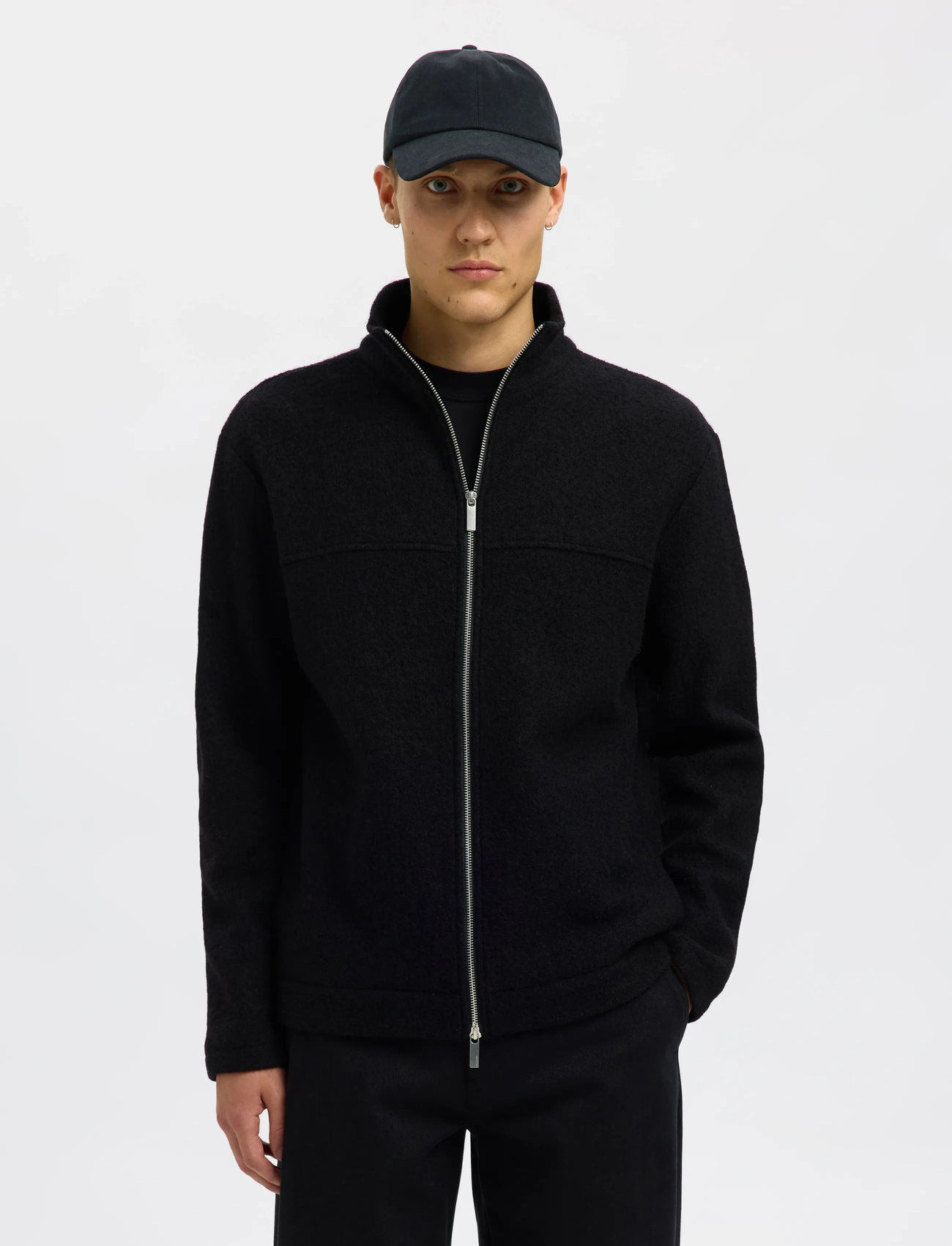 Selected Slhnealy Ls Knit Full Zip Cardigan, S, Black, Strik > Trøjer Med Fuld Lynlås, Herre