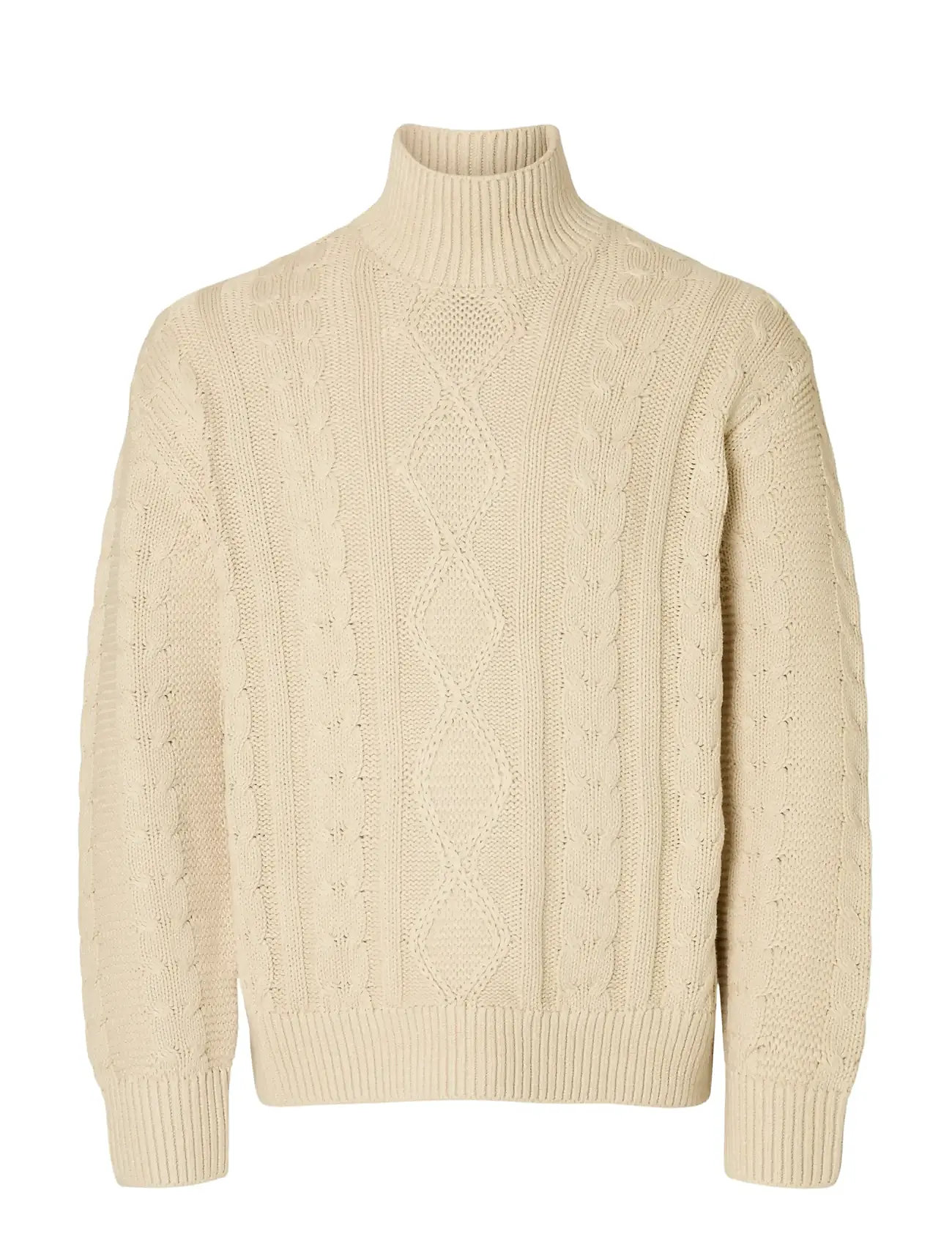 SELECTED Slhuffe Ls Knit Relaxed Cable High Neck Cream - S - Herren