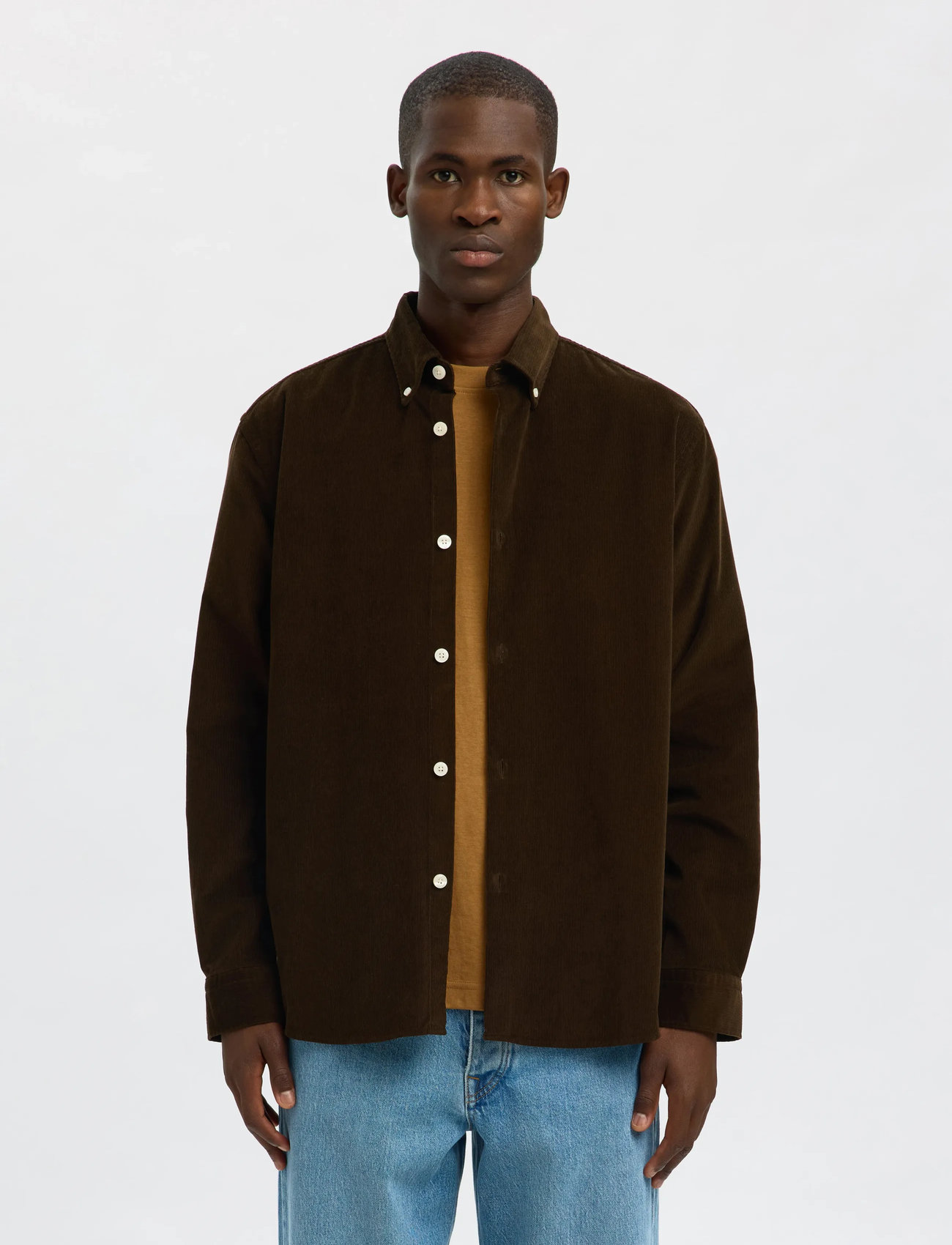 Selected Slmregcole Danni Cord Bd Ls Shirt Noos, XL, Brown, Skjorter > Afslappet Shirts, Herre