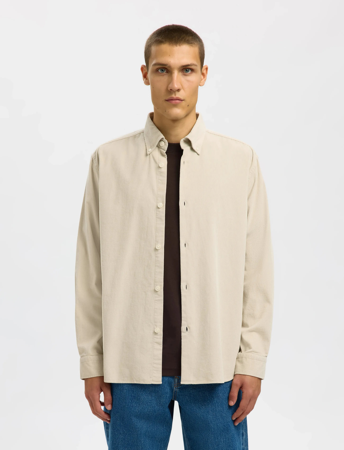 Selected Slmregcole Danni Cord Bd Ls Shirt Noos, XXL, Cream, Skjorter > Afslappet Shirts, Herre