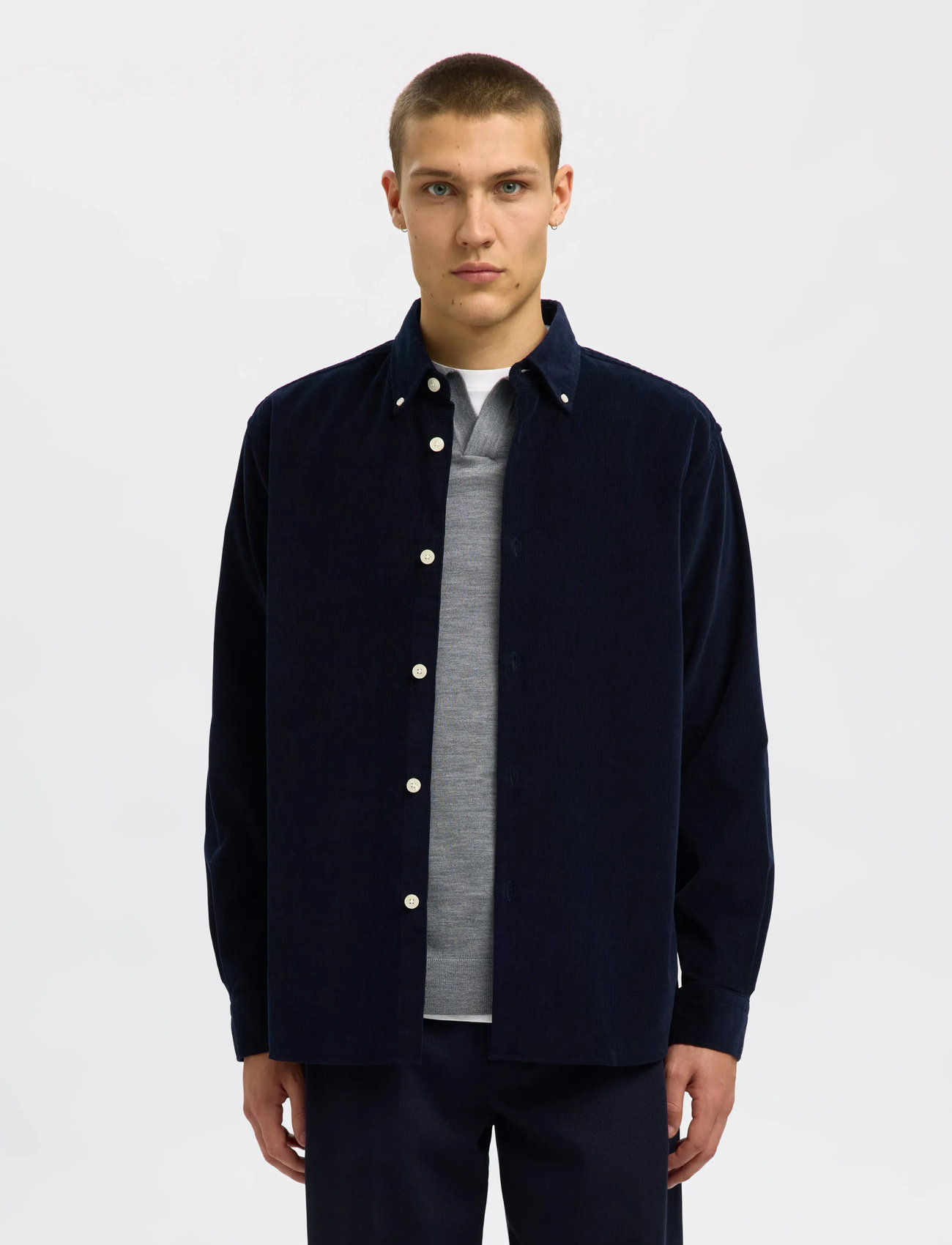 Selected Slmregcole Danni Cord Bd Ls Shirt Noos, L, Navy, Skjorter > Afslappet Shirts, Herre