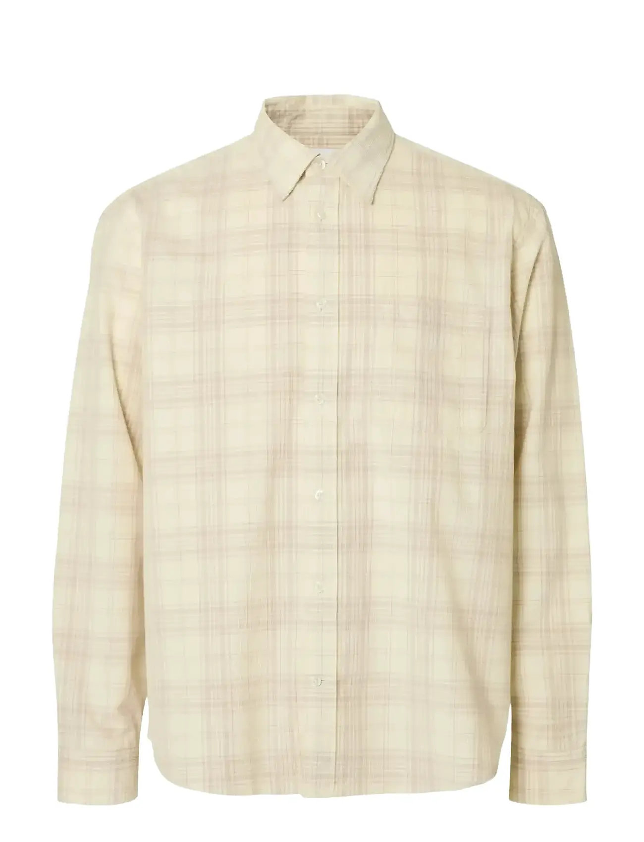 SELECTED Slmregclaus Cord Yd Check Ls Shirt Cream - L - Herren