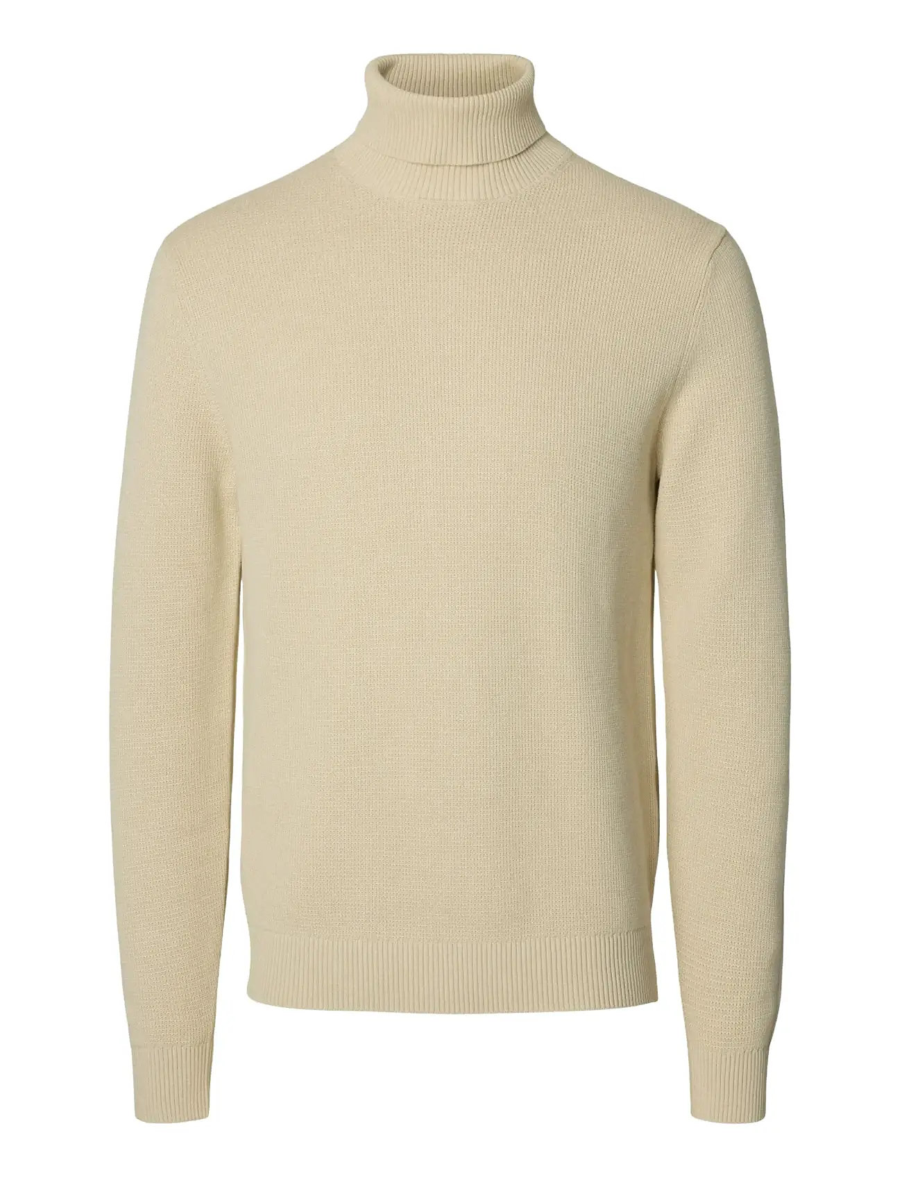 SELECTED Slhdane Ls Knit Structure Roll Neck Noos Cream - XL - Herren