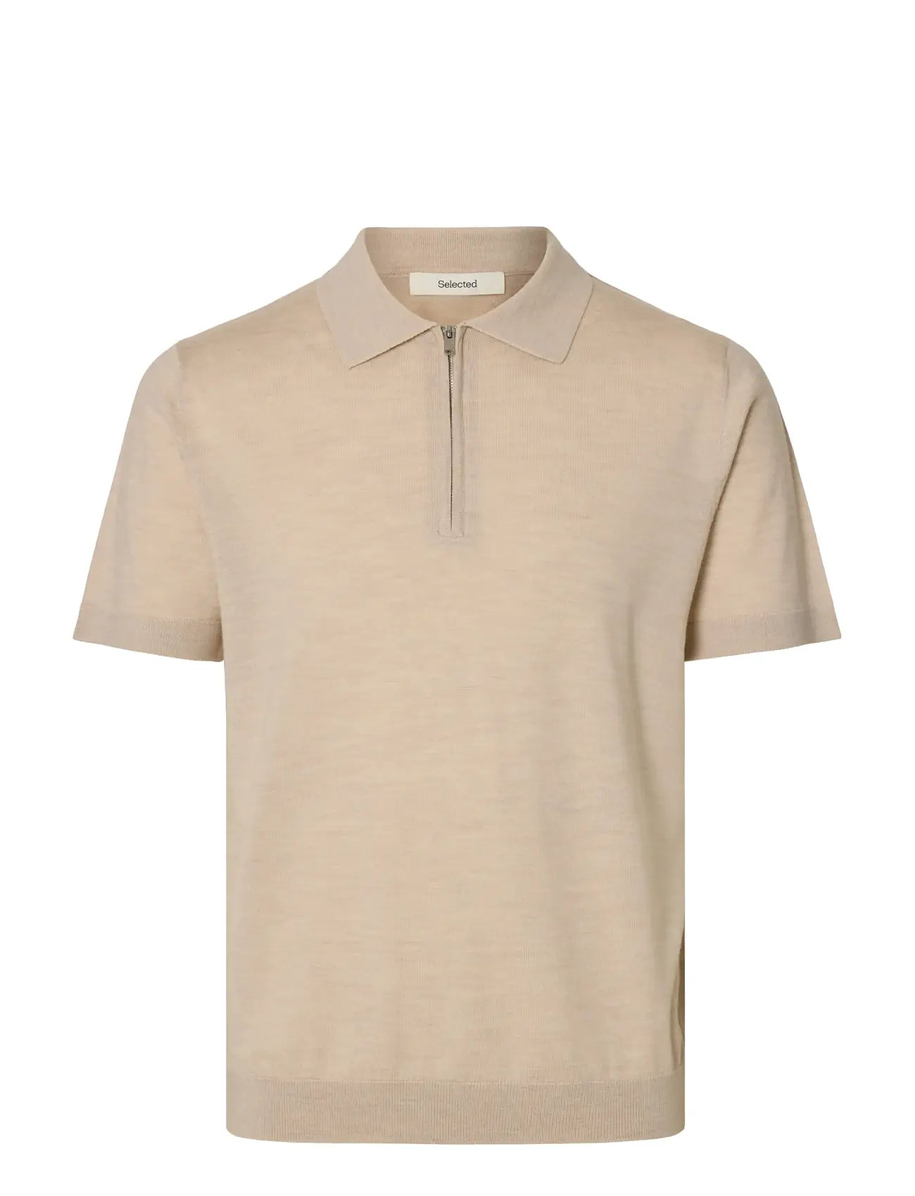 SELECTED Slhtray Ss Knit Half Zip Polo Noos Beige - L - Herren